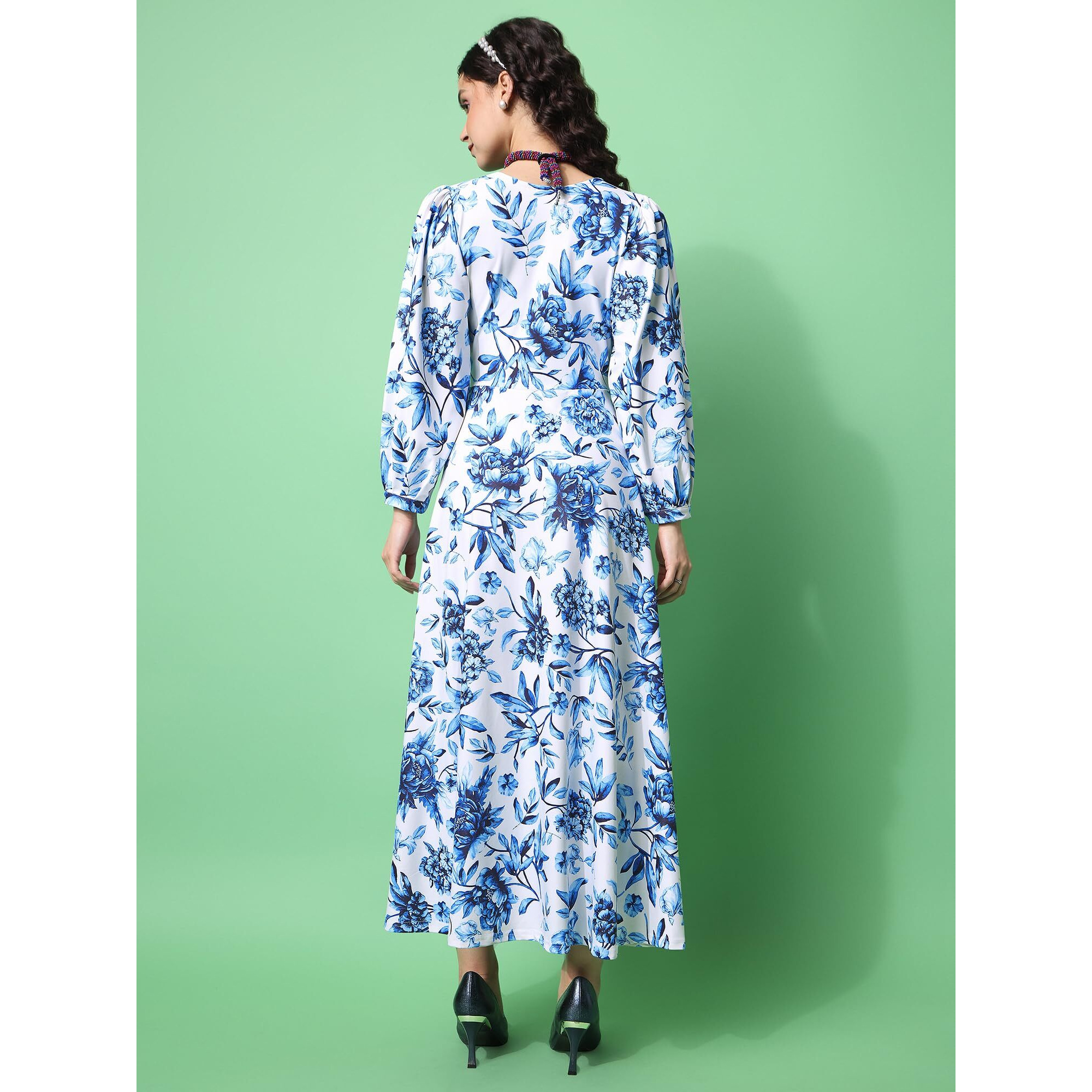 Purvaja Womens Flare Maxi Length Dress (Wini-036-Ixora_Blue_Medium)