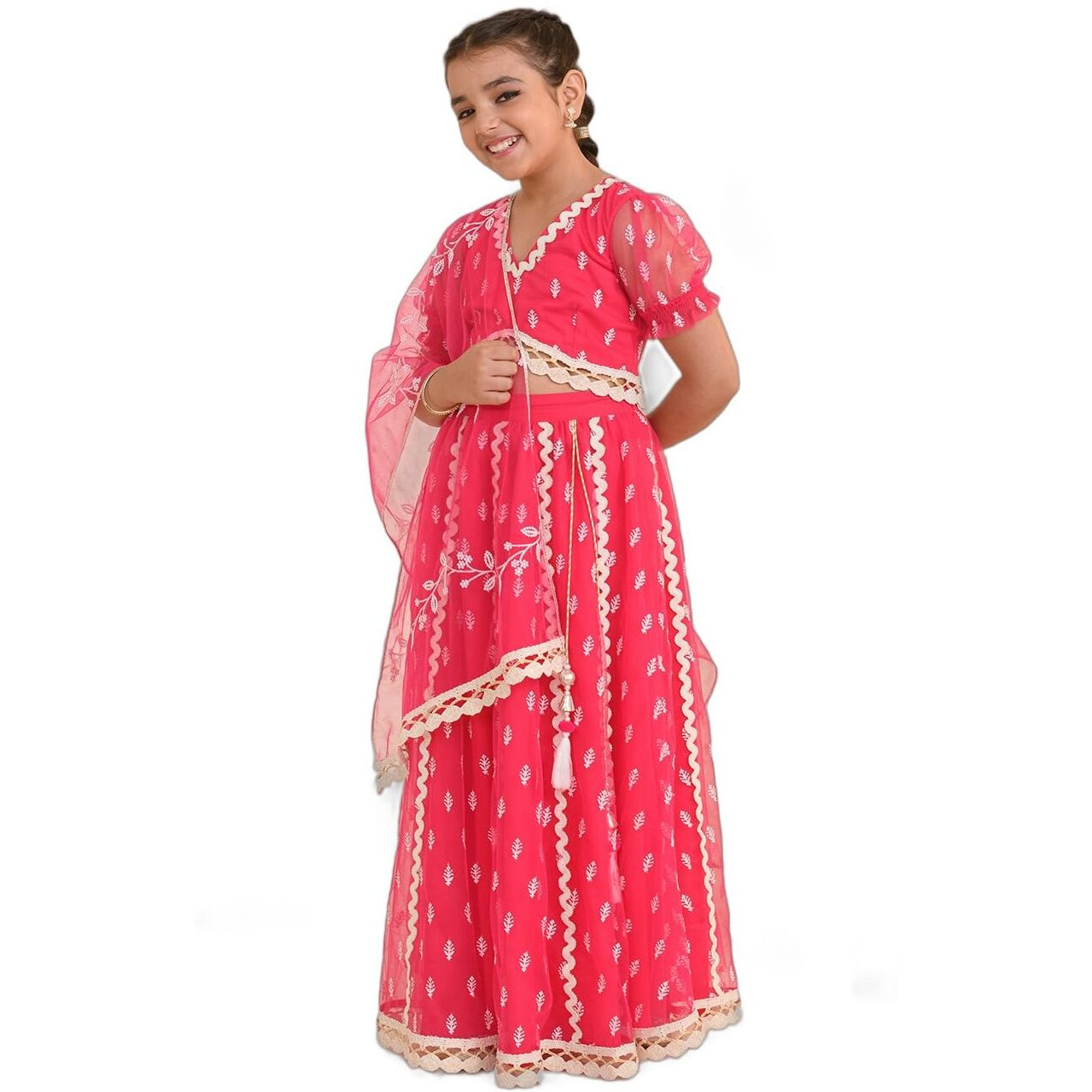 Pspeaches Girl's Cotton Blend Lehenga Choli (L-Magentawtbooti_Magenta_10-12Y)