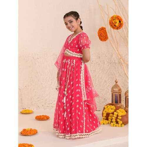 Pspeaches Girl's Cotton Blend Lehenga Choli (L-Magentawtbooti_Magenta_10-12Y)