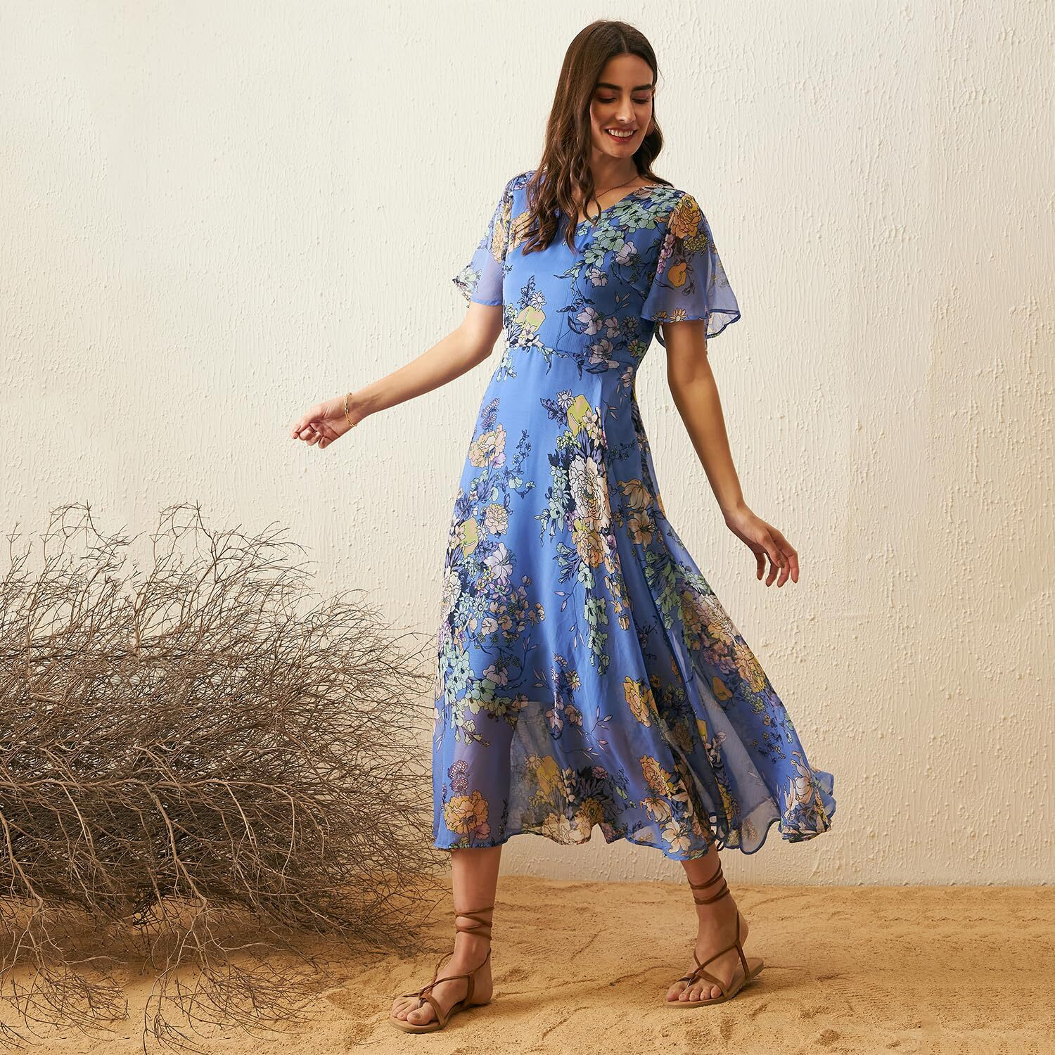 Rare Women's Georgette Fit And Flare Maxi Dress (Ep3153O_Light Blue_S)