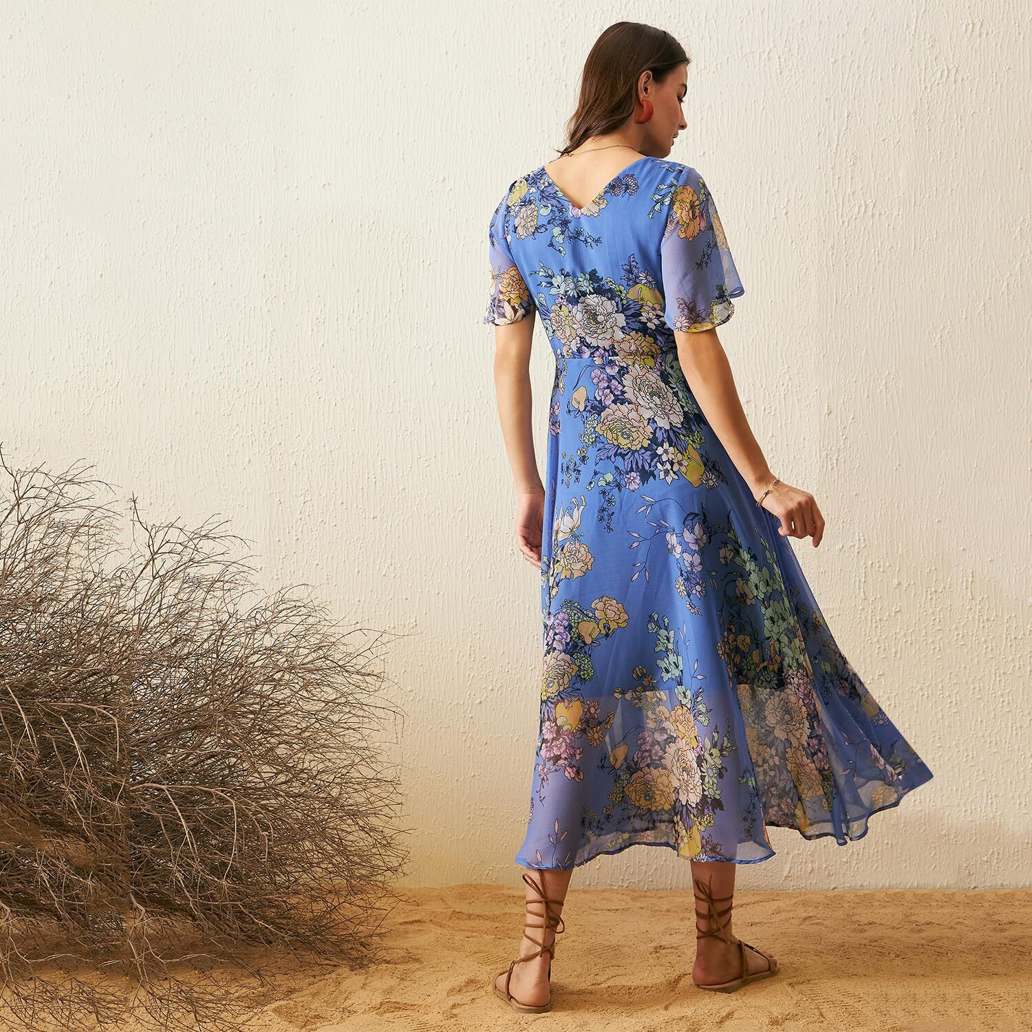 Rare Women's Georgette Fit And Flare Maxi Dress (Ep3153O_Light Blue_S)