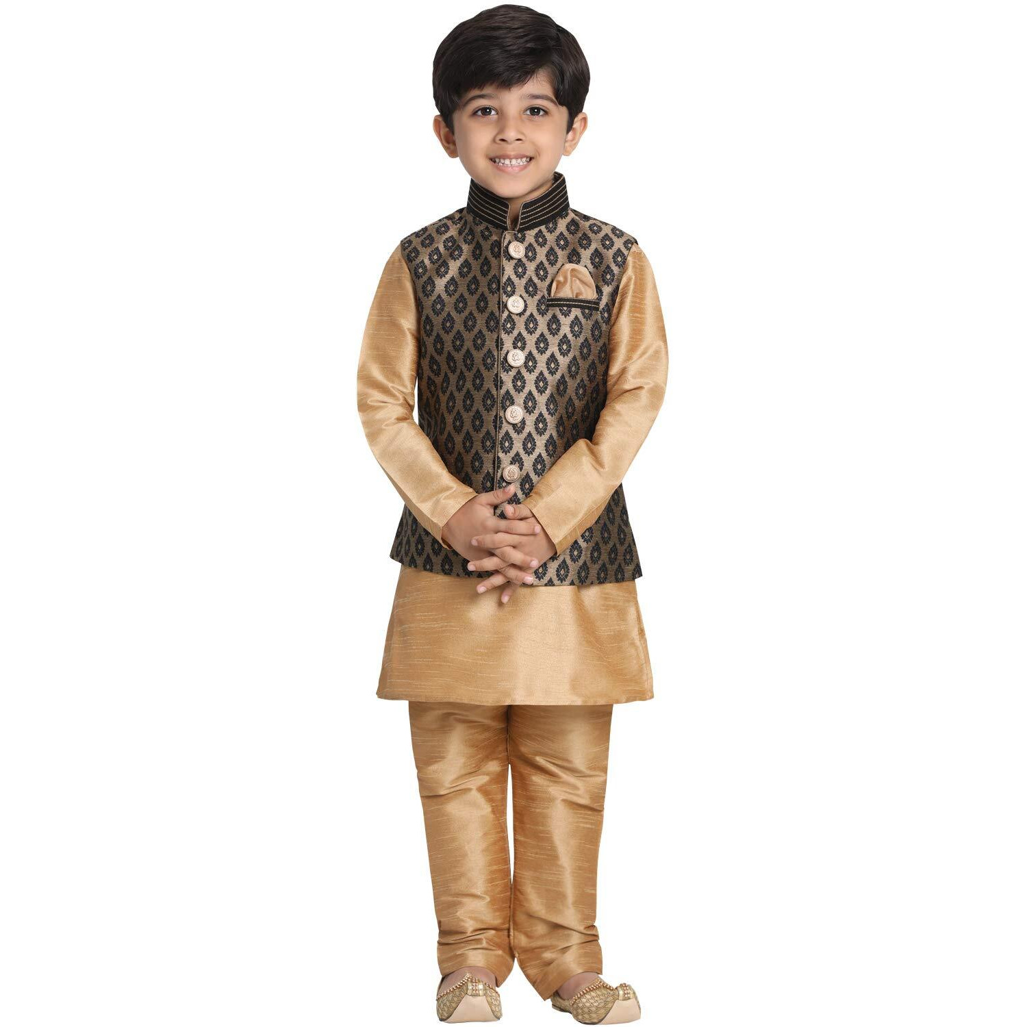 Jbn Creation Boys' Black And Rose Gold Silk Blend Kurta, Ethnic Jacket And Pyjama Set_Vasbj025Blnbkrg001Nprg_30