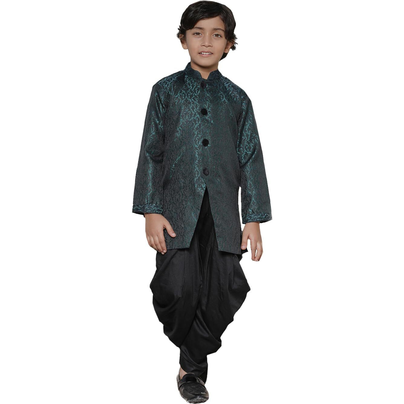 Jbn Creation Boys Turquoise Silk Blend Woven Sherwani Top Only