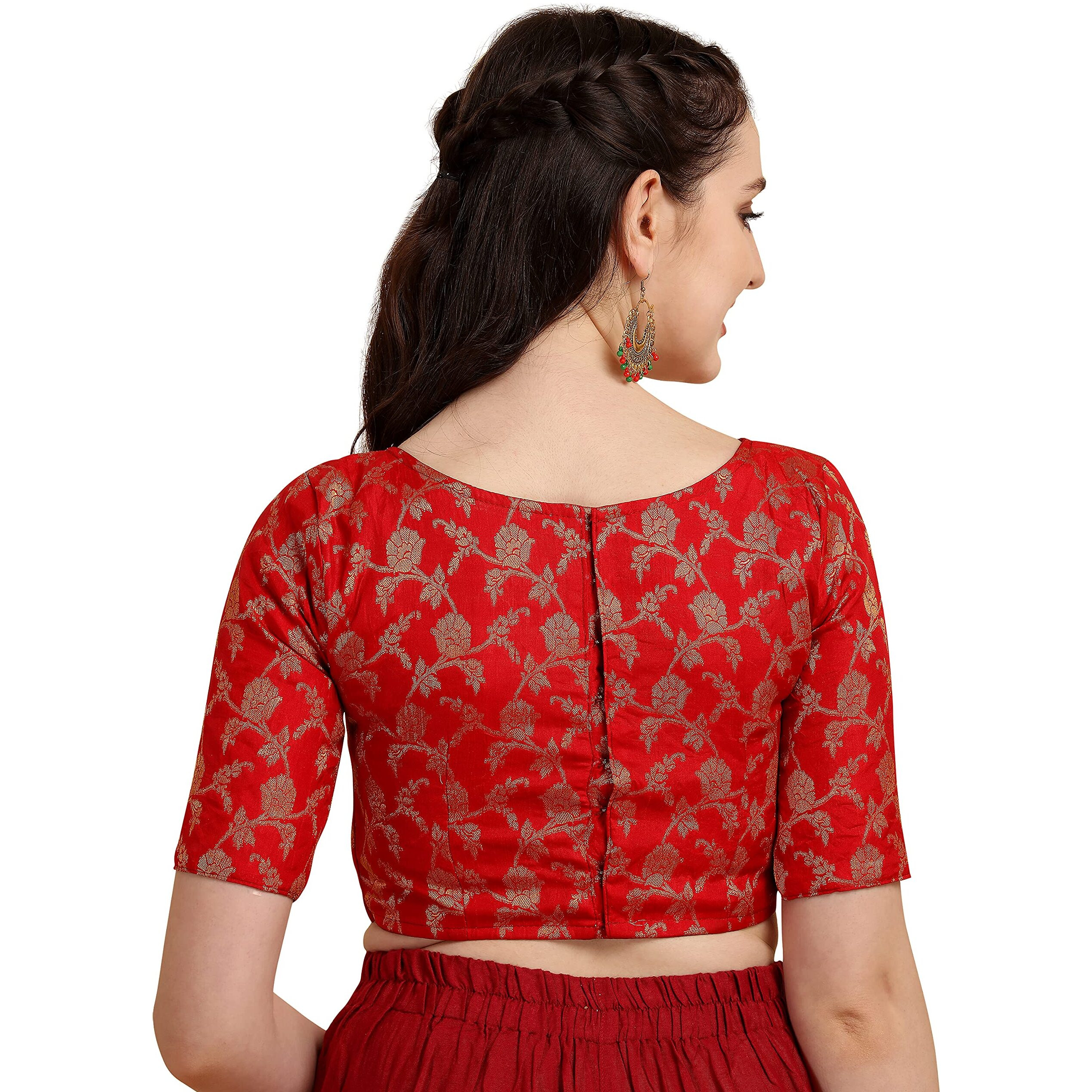 Oomph Jacquard Red Readymade Blouse For Women - Rbbl118L