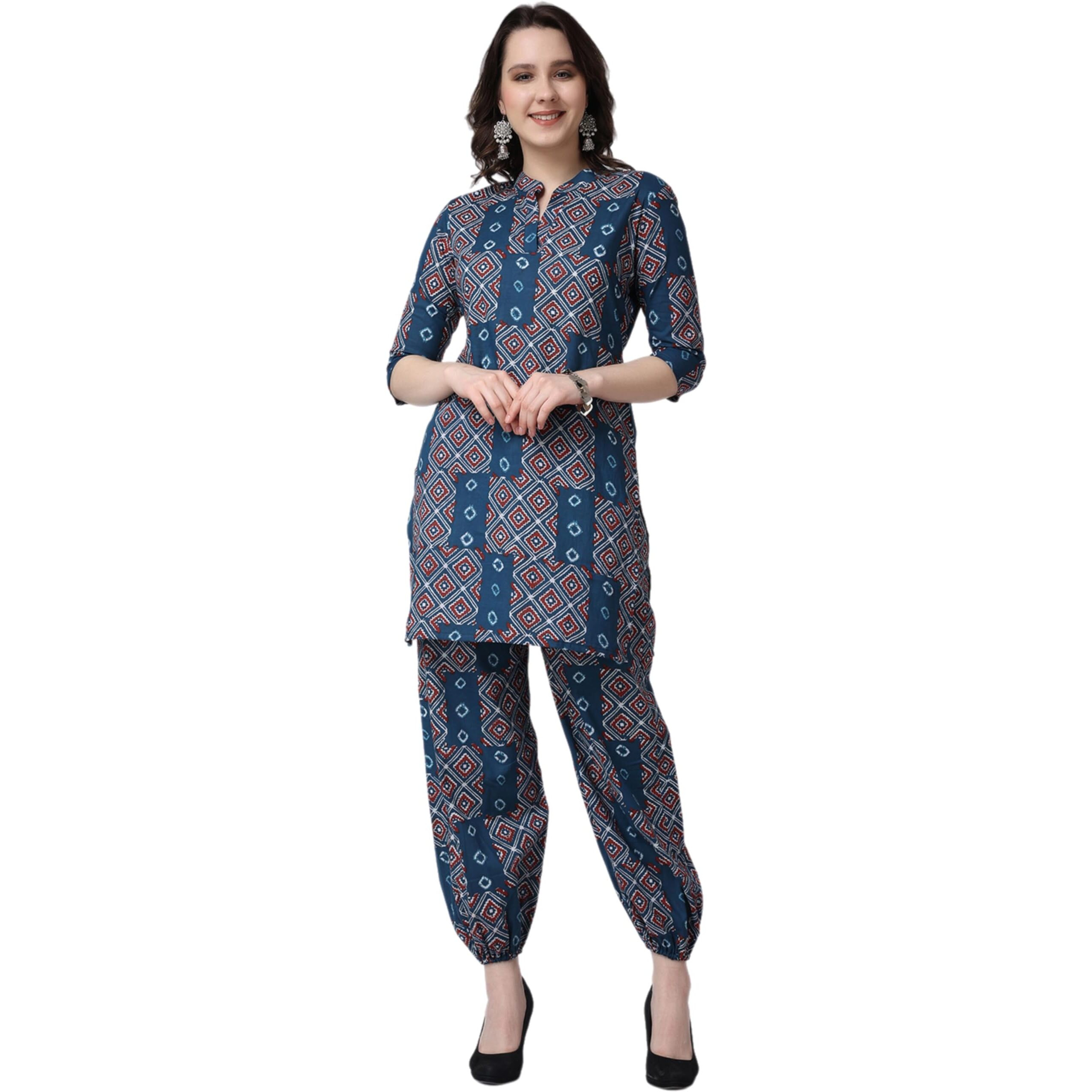 Popwings Casual Pure Cotton Bandhani Printed Kurti And Jogger Co-Ord Set || Latest Stylish Co-Ords Set For Women || 2 Piece Summer Wear Set For Women || Pant Kurti Set For Women