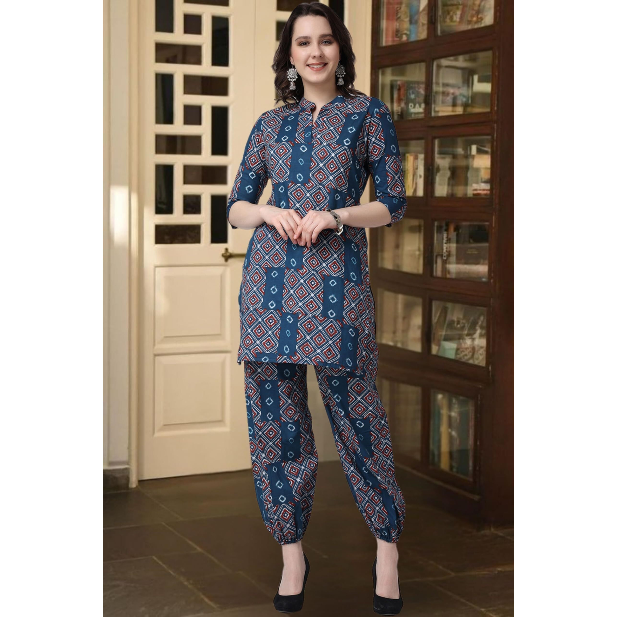 Popwings Casual Pure Cotton Bandhani Printed Kurti And Jogger Co-Ord Set || Latest Stylish Co-Ords Set For Women || 2 Piece Summer Wear Set For Women || Pant Kurti Set For Women