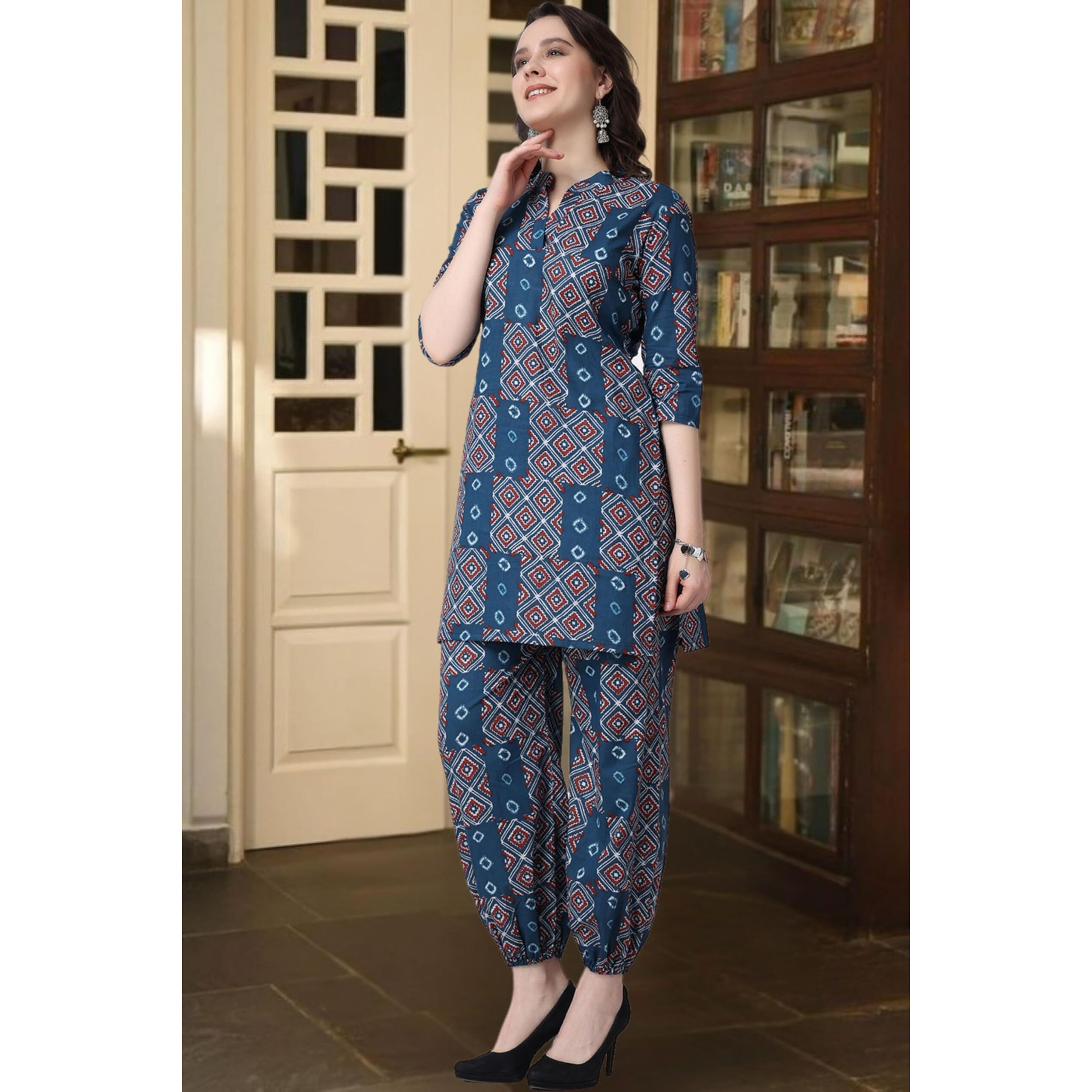 Popwings Casual Pure Cotton Bandhani Printed Kurti And Jogger Co-Ord Set || Latest Stylish Co-Ords Set For Women || 2 Piece Summer Wear Set For Women || Pant Kurti Set For Women