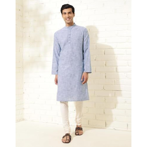 Fabindia Men's Cotton Woven Slim Kurta (1035964Blue_Blue