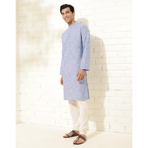 Fabindia Men's Cotton Woven Slim Kurta (1035964Blue_Blue