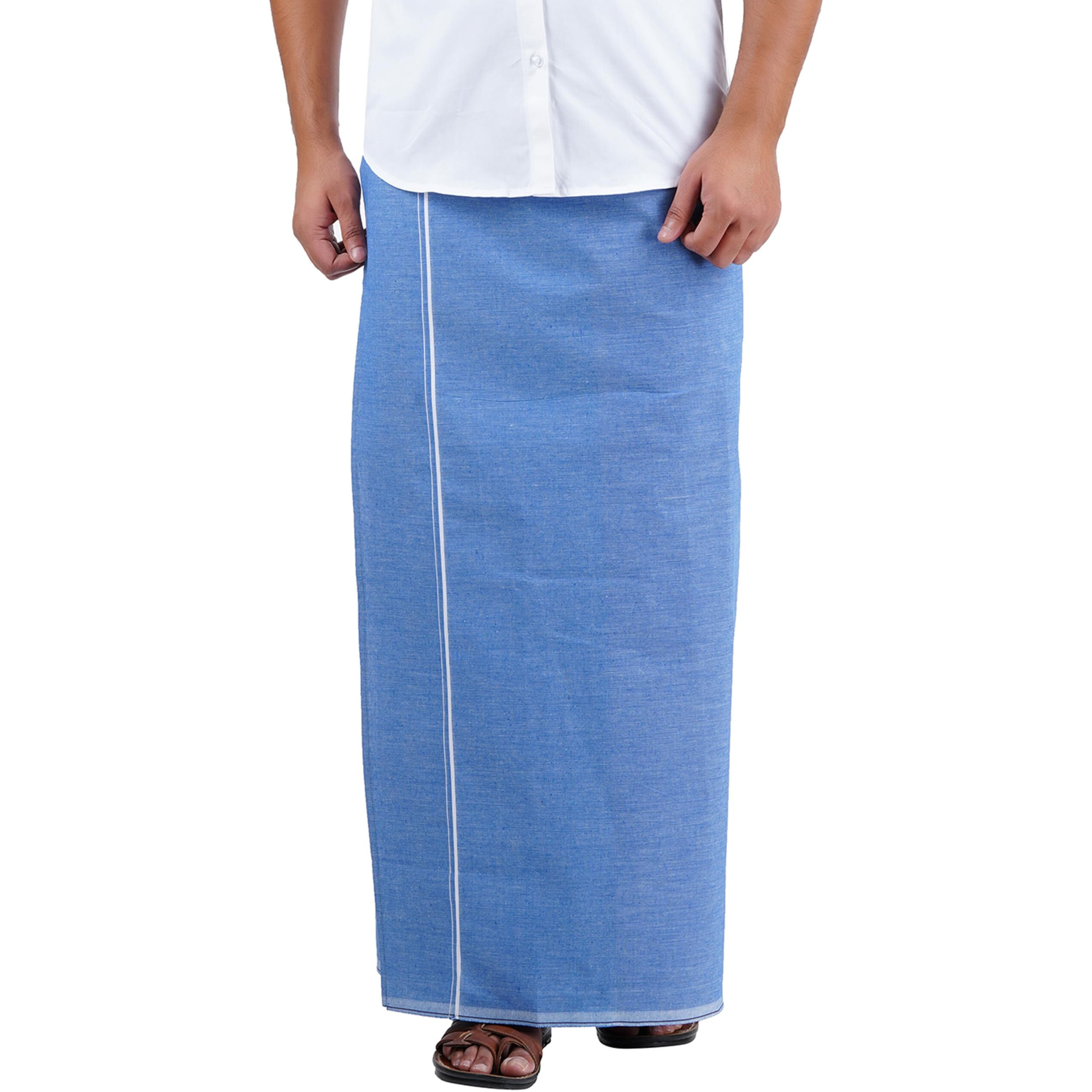Prakasam Cotton Mens Premium Kfc Plain Welcro Pocket Dhoti (Kfc-Pln-Blue)