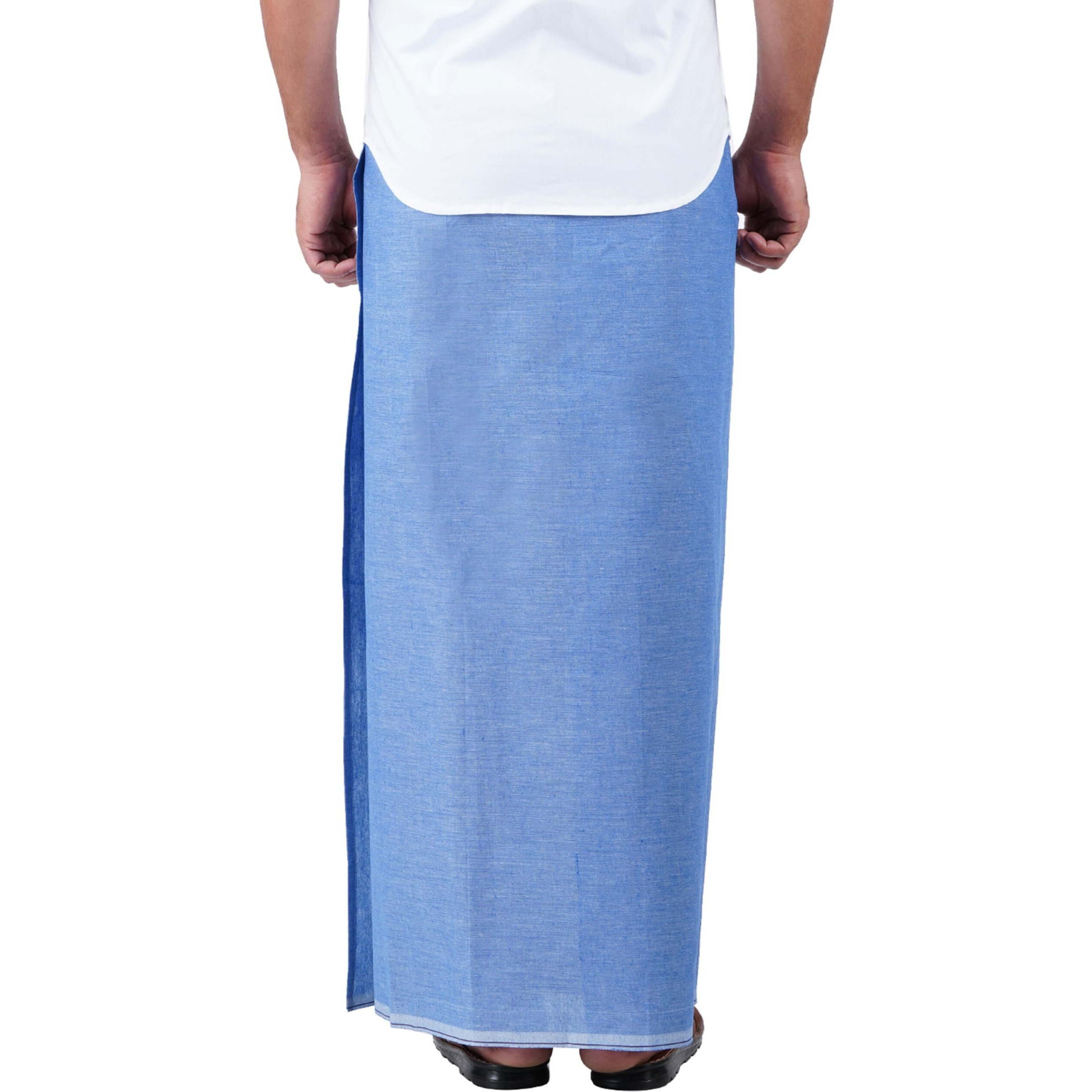 Prakasam Cotton Mens Premium Kfc Plain Welcro Pocket Dhoti (Kfc-Pln-Blue)