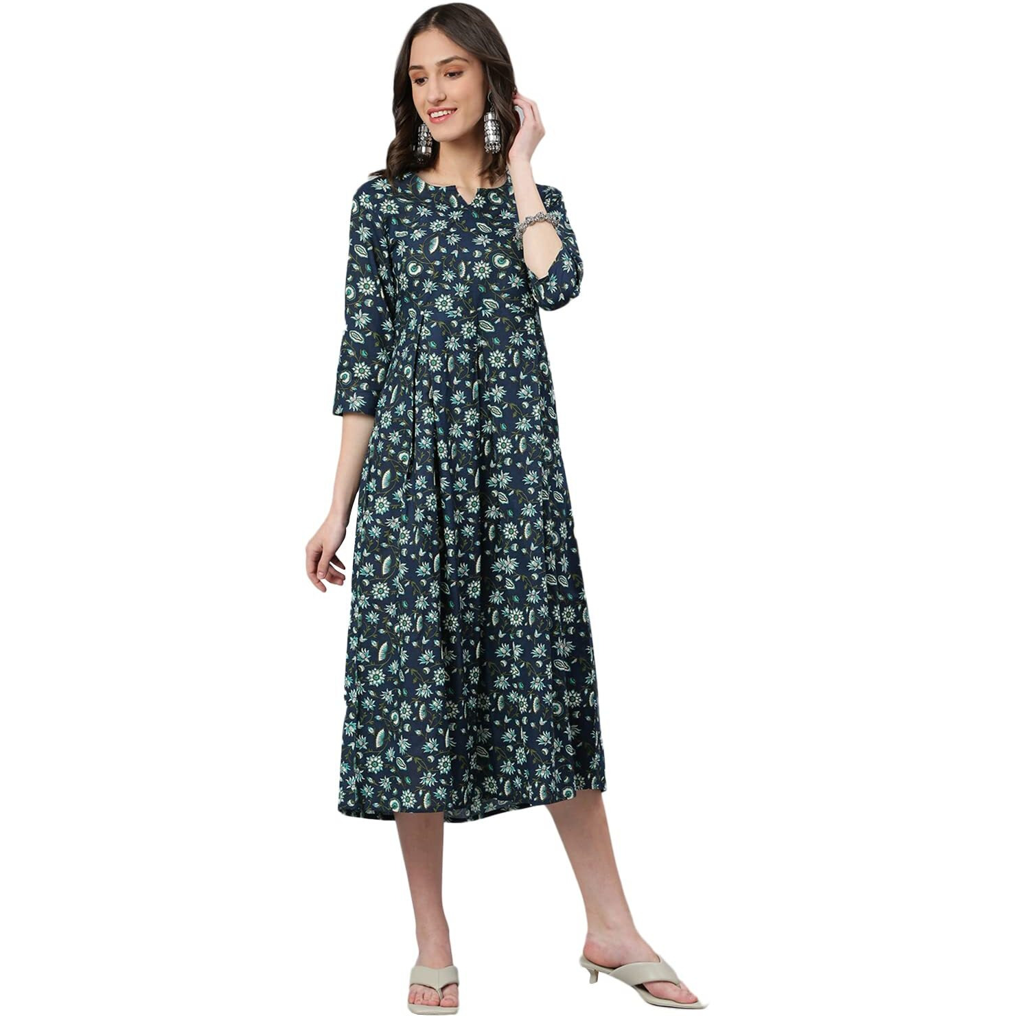 Idalia Blue And White Jaal Printed Dress