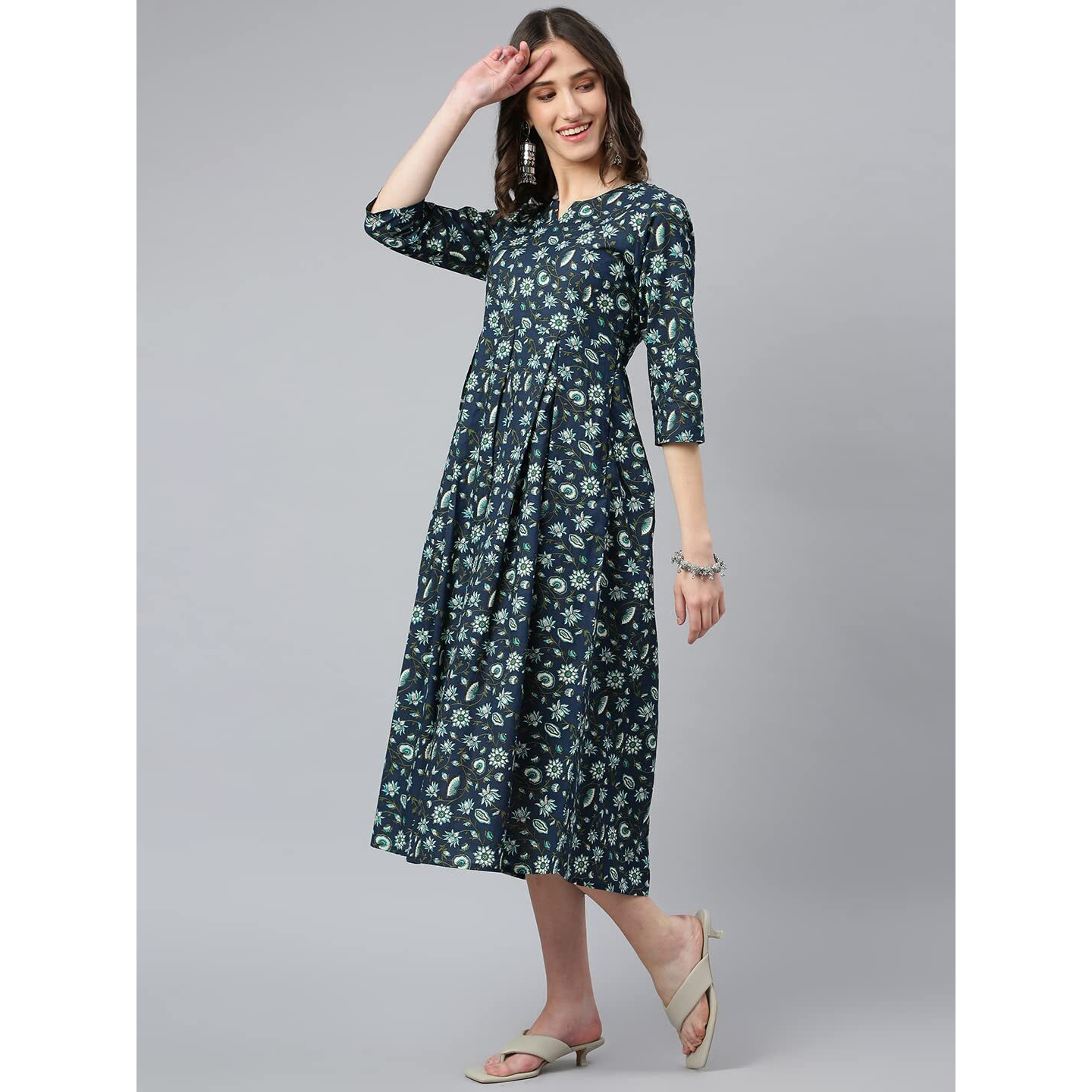 Idalia Blue And White Jaal Printed Dress