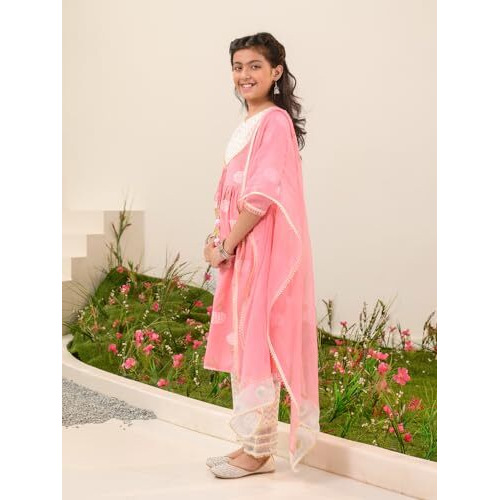 Pspeaches Girl's Cotton Kurta & Palazzo (Ks-Peachoffkhaddi-6-7Y_Peach
