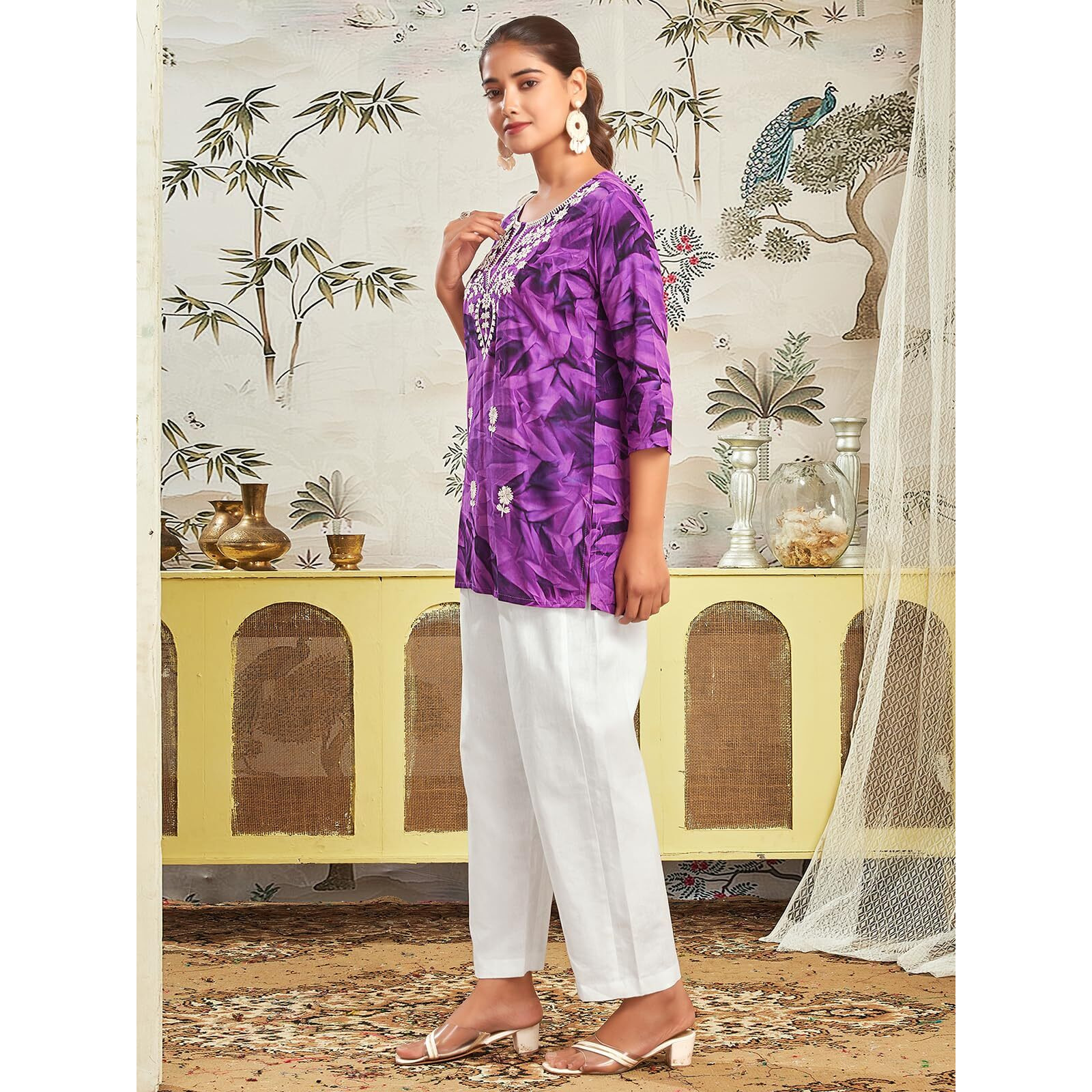 Sanisa Women's Rayon Chikankari Embroidery Short Straight Kurti (479K287N-Xl_Purple6)