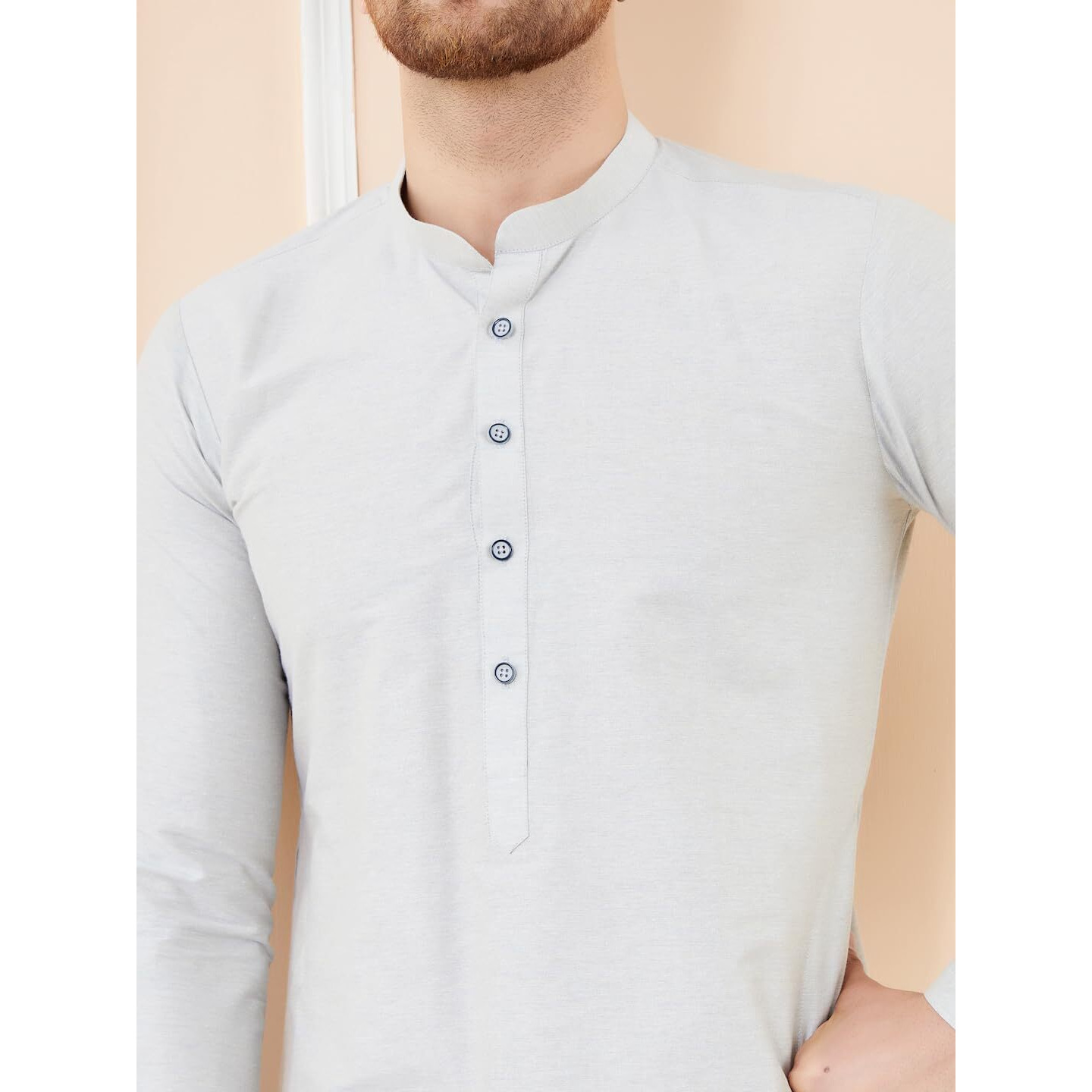 See Designs Men Full Sleeve Mandarin Collar Side Slit Off White Cotton Solid Straight Kurta With Matching Pyjama - Sdkt2476-22M