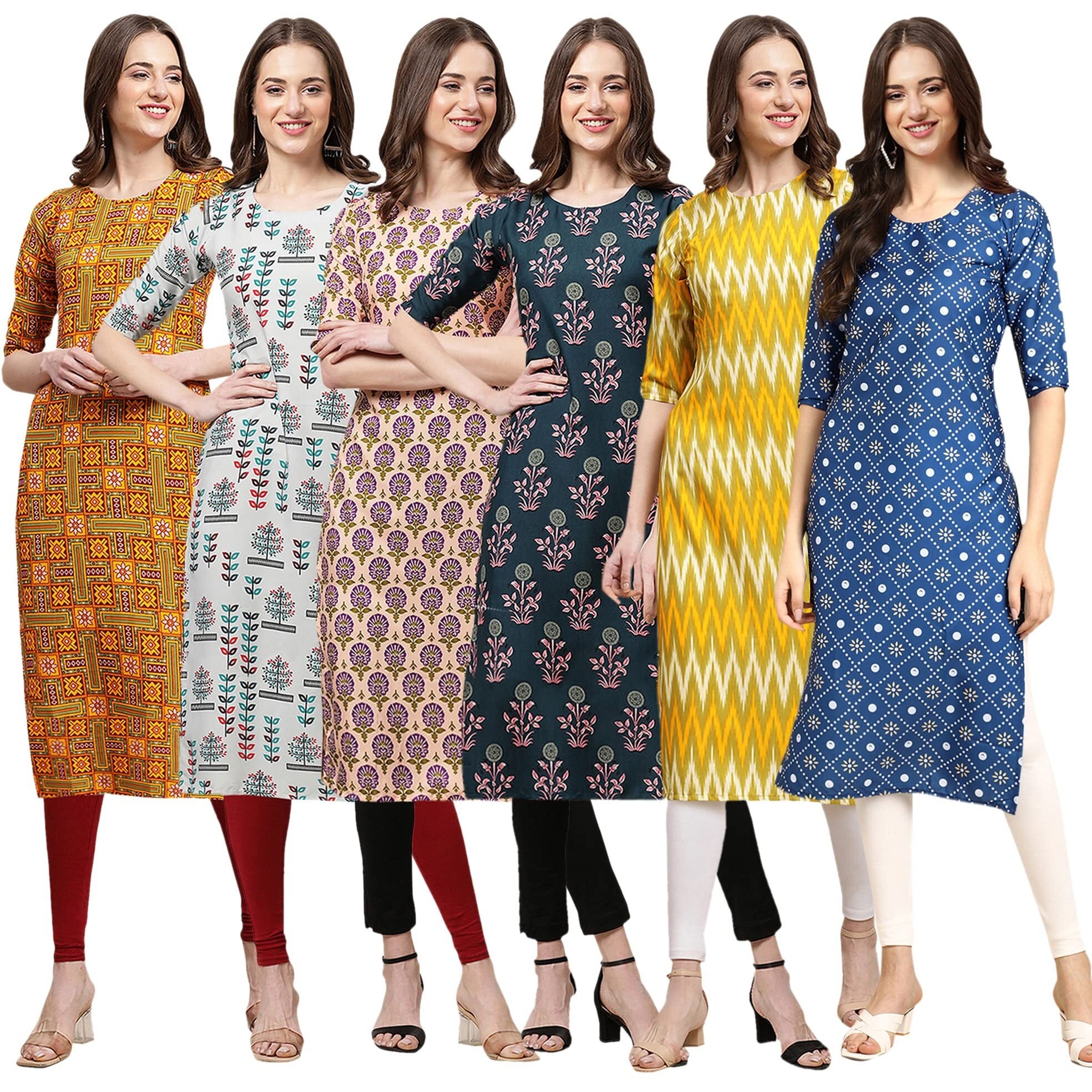 Pinkmint Women's Crepe Digital Print Straight Kurta(Pack Of 6)[Qv-333-340-332-335-329-353-Xxl]