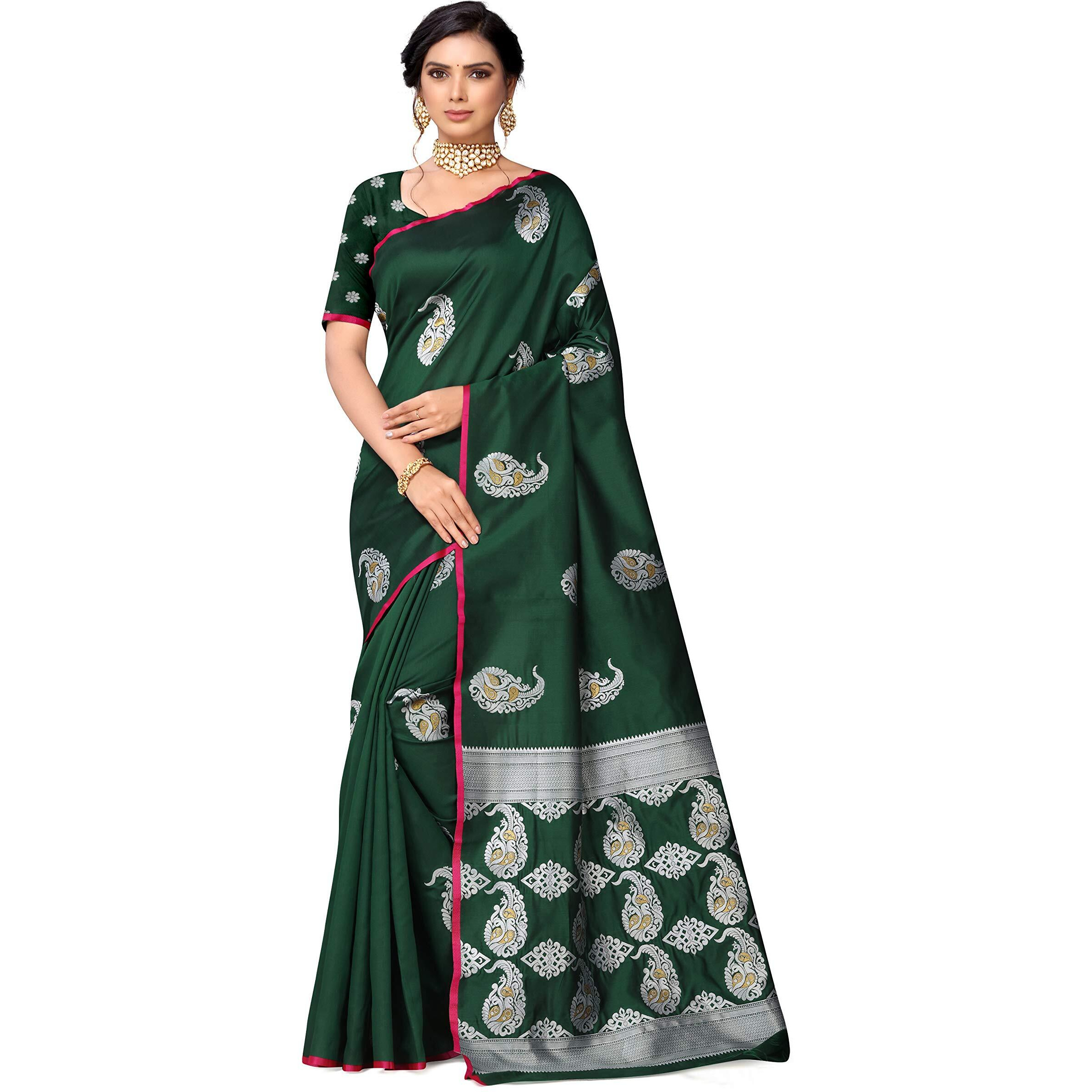 Yipsy Fashion Women's Jacquard Silk Blend Saree (Sareezm_Green)