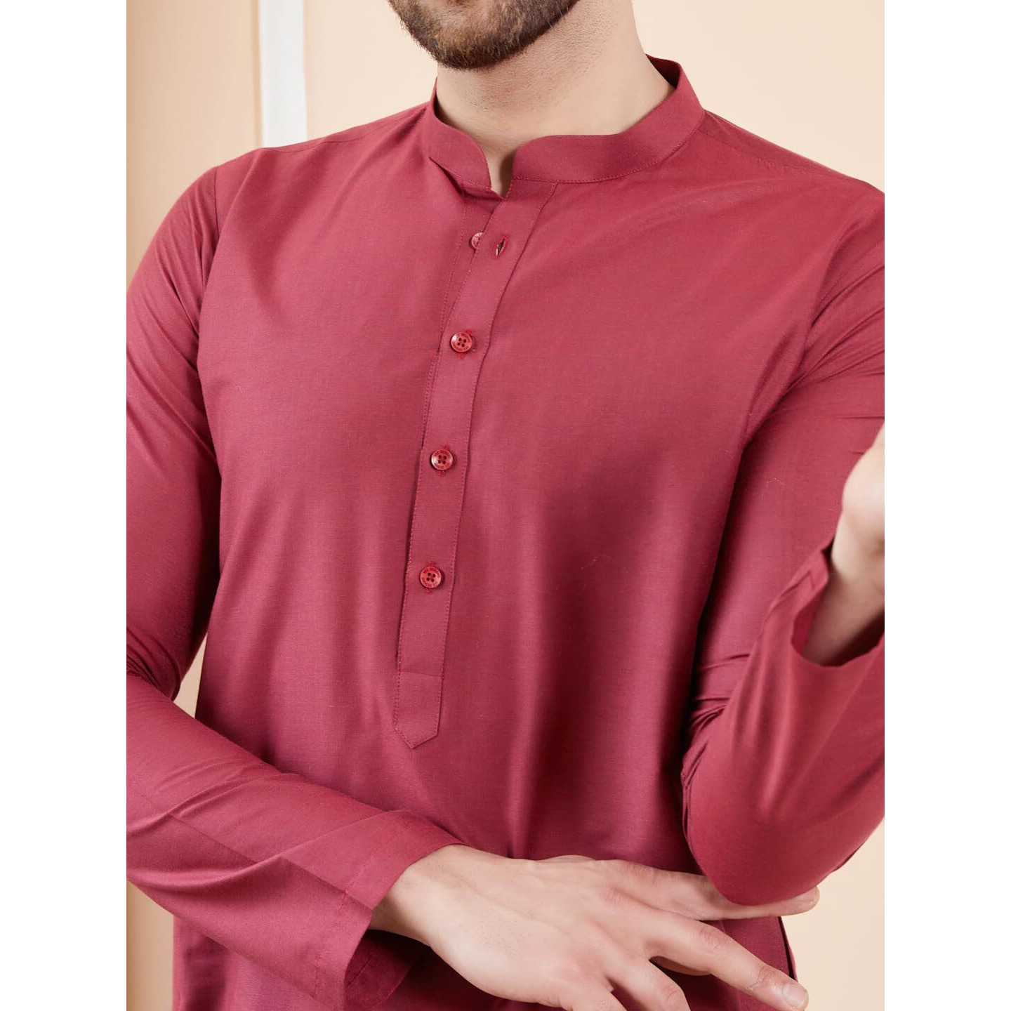 See Designs Men Full Sleeve Mandarin Collar Side Slit Maroon Cotton Solid Straight Kurta With Matching Pyjama - Sdkt2415-19M