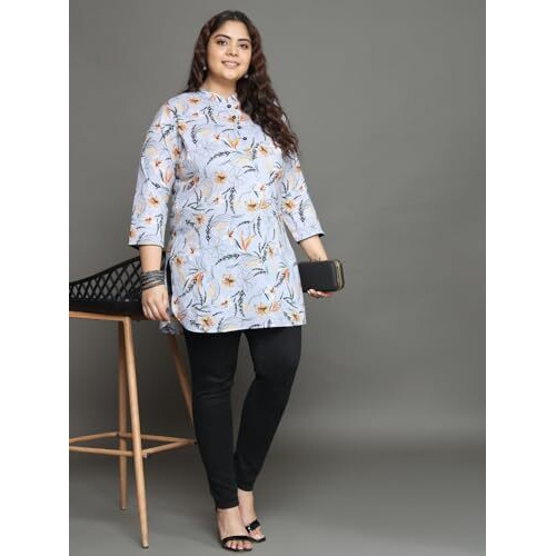 Tissu Women's Plus Size Grey Floral Printed Pure Cotton Kurti (2270_Grey_7Xl)