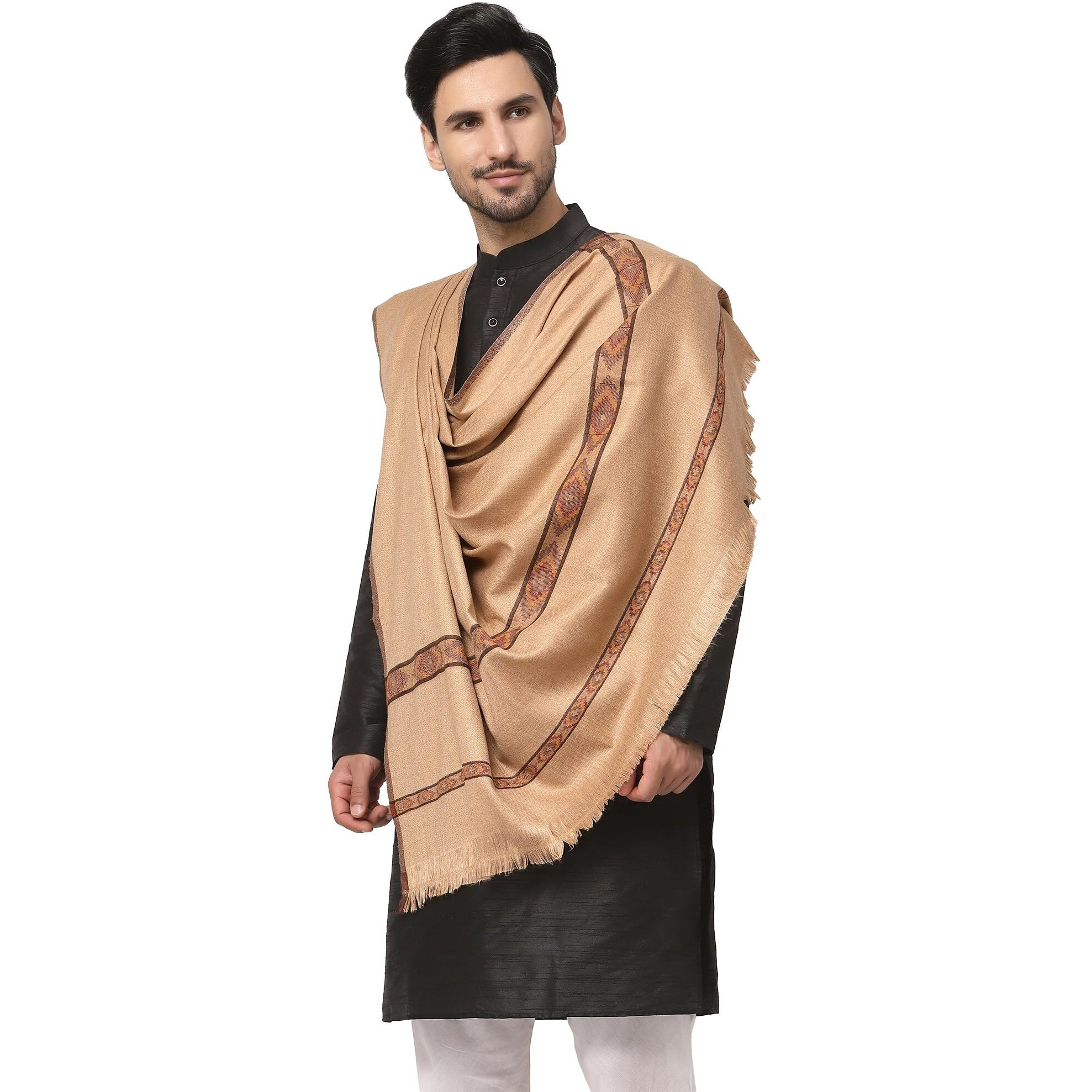 Weavers Villa Men's Woolen Lohi/Shawl (Ms-Kinnauri, Darkbeige), 112Cm X 225Cm