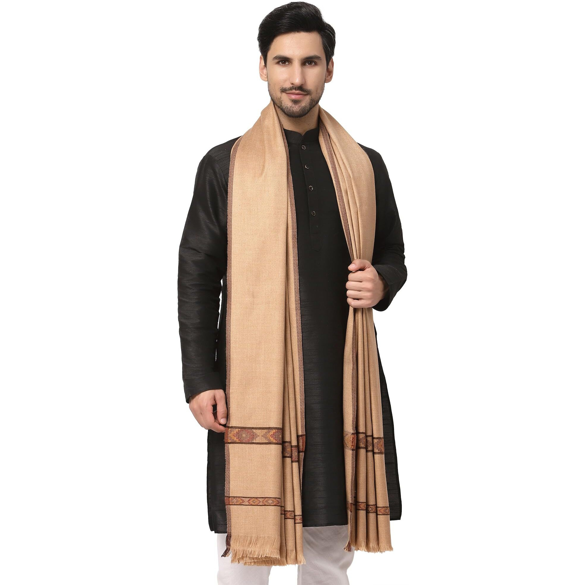 Weavers Villa Men's Woolen Lohi/Shawl (Ms-Kinnauri, Darkbeige), 112Cm X 225Cm