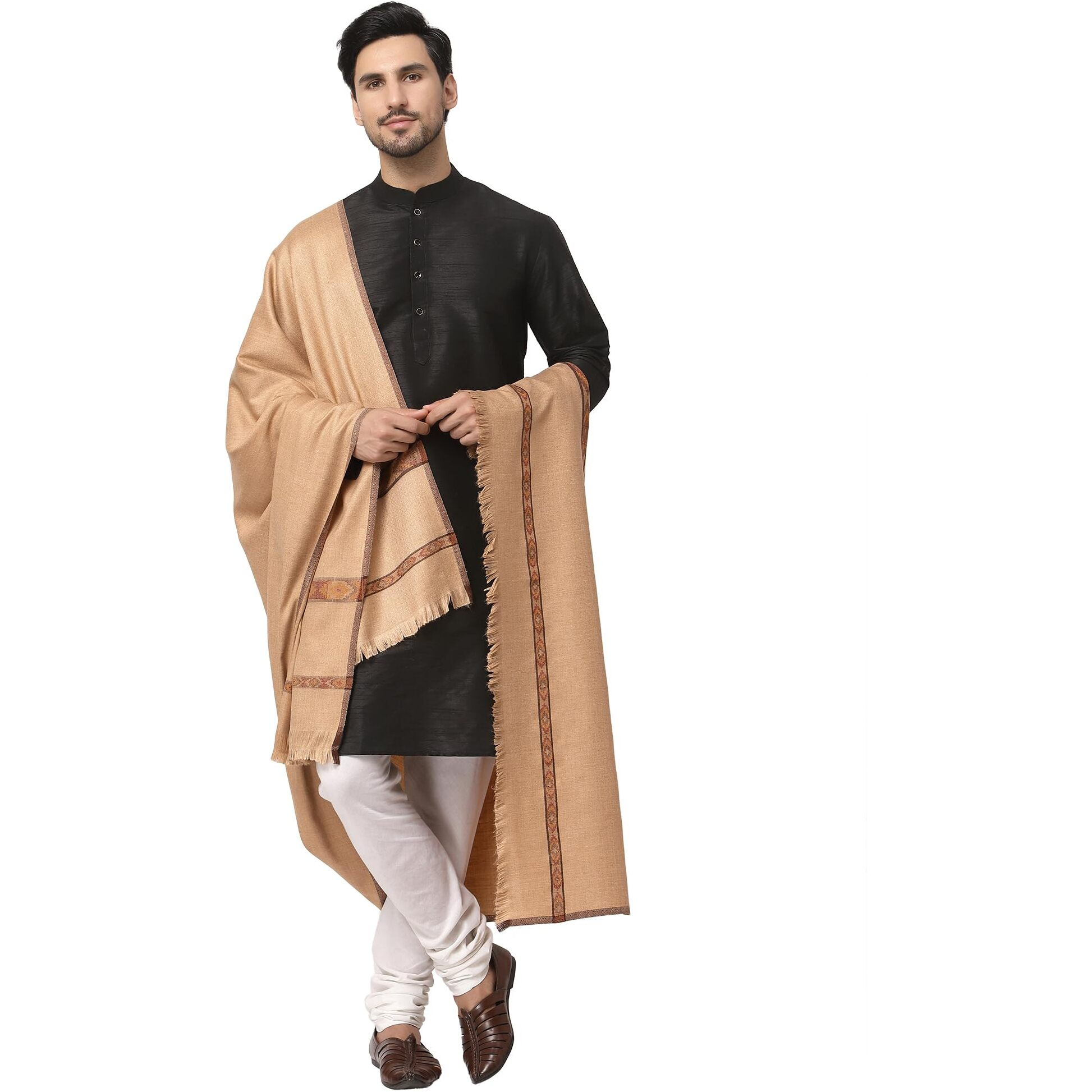 Weavers Villa Men's Woolen Lohi/Shawl (Ms-Kinnauri, Darkbeige), 112Cm X 225Cm