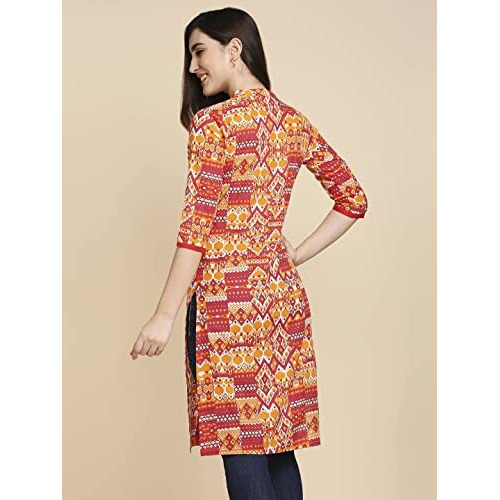 Anubhutee Women's Cotton Orange Ethnic Motifs Printed Straight Kurta
