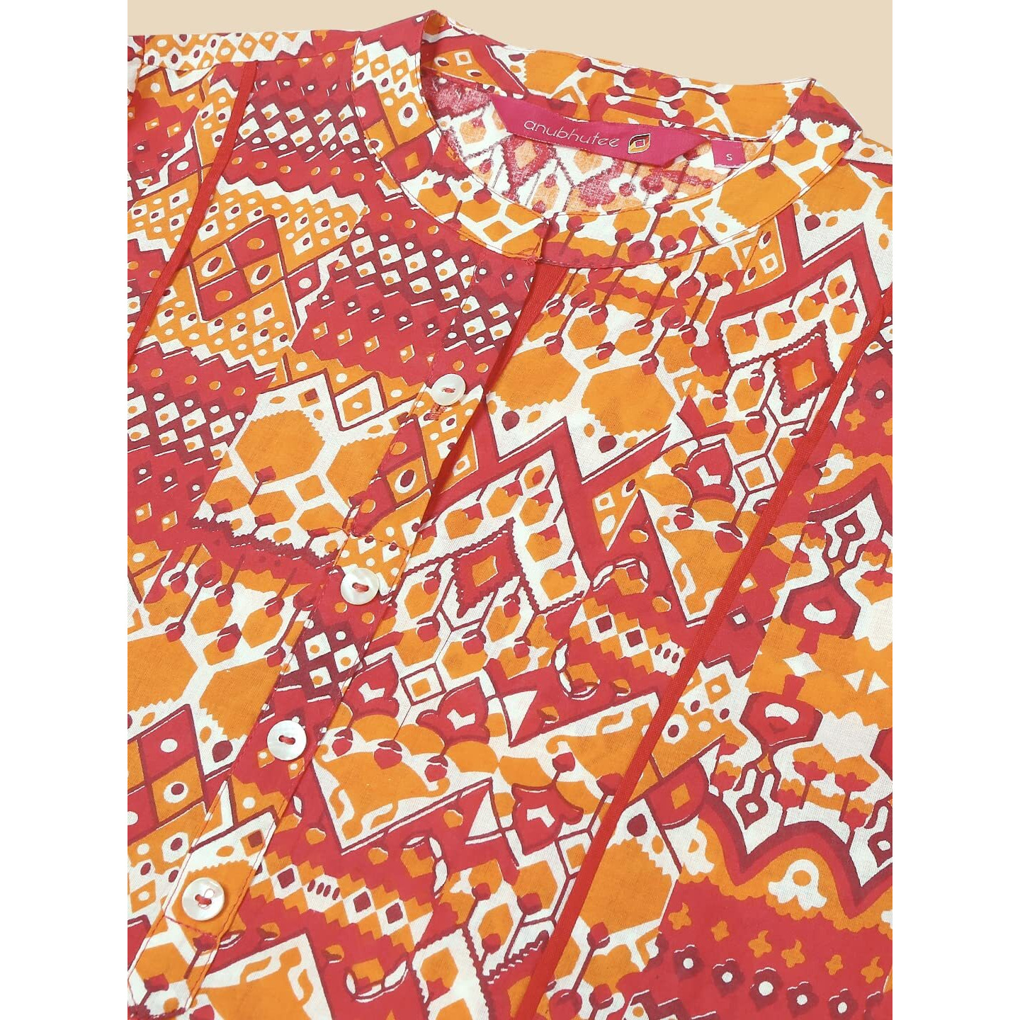 Anubhutee Women's Cotton Orange Ethnic Motifs Printed Straight Kurta