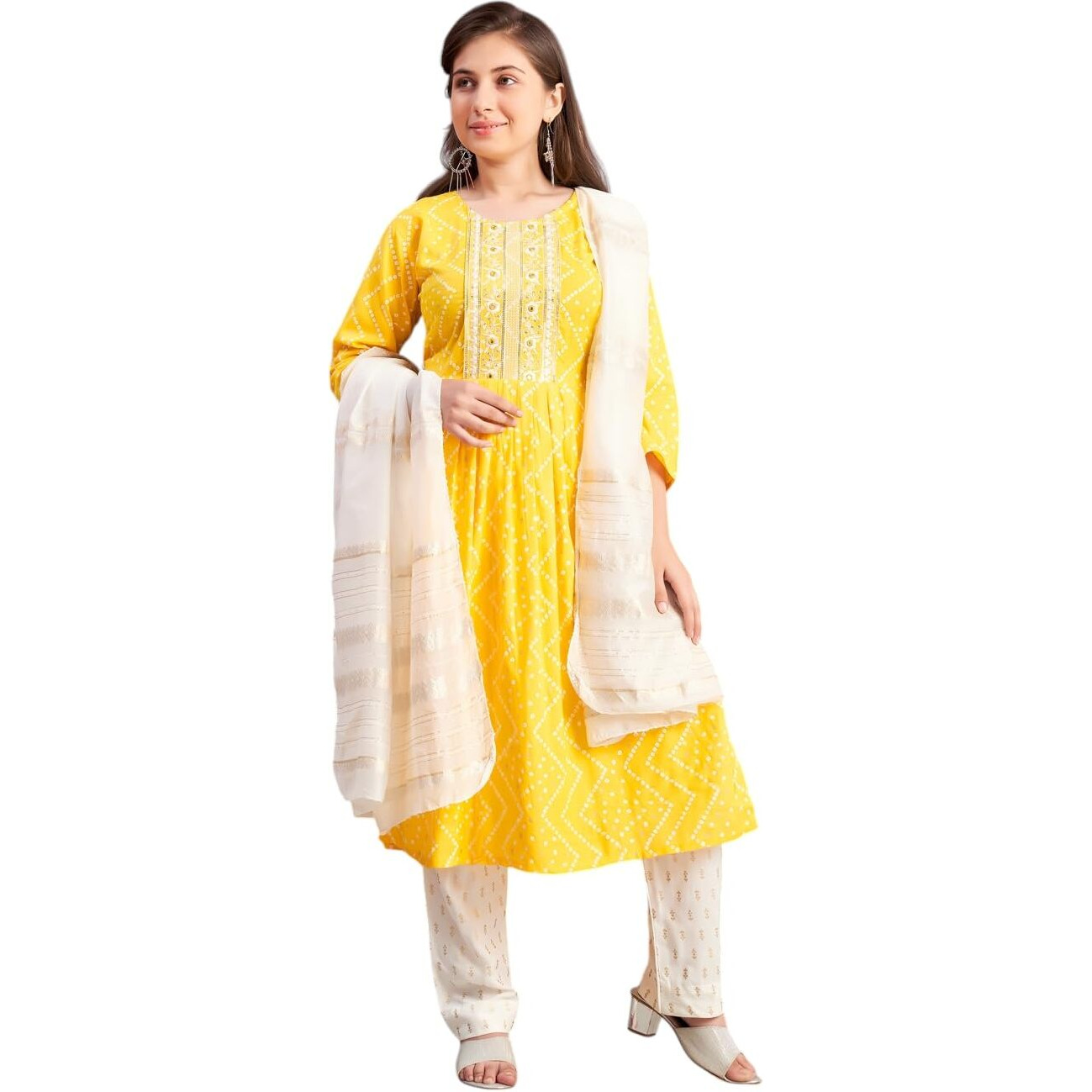 Aarika Girls Ethnic Wear Yellow Colour Bandhani Print Embroidey Rayon Kurti-8-15 Years (Kurti-Tr-242)