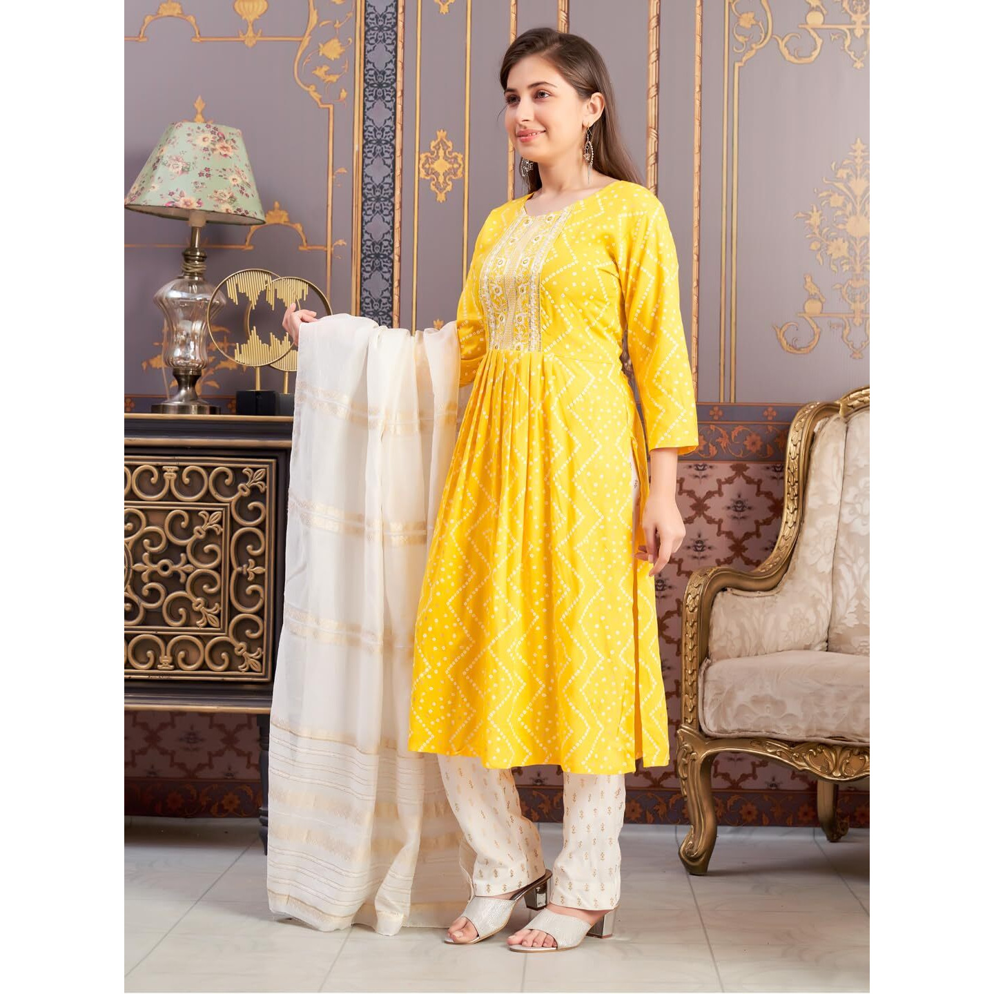 Aarika Girls Ethnic Wear Yellow Colour Bandhani Print Embroidey Rayon Kurti-8-15 Years (Kurti-Tr-242)
