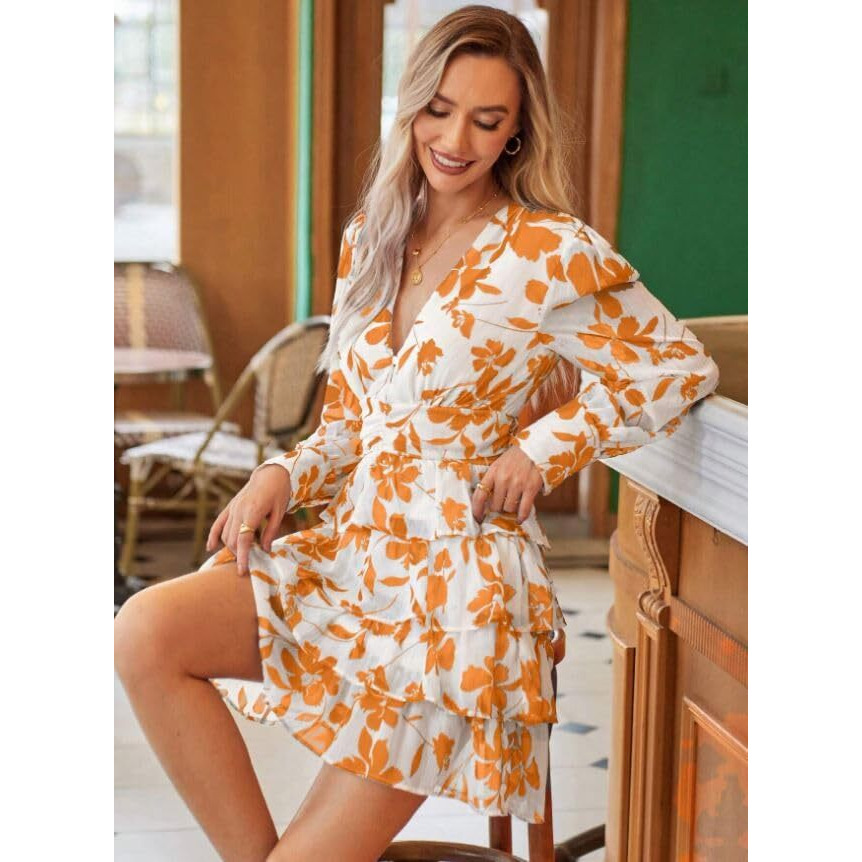 Leriya Fashion Georgette Western Above The Knee Women Party Dress (Lf-Wd1266_Orange