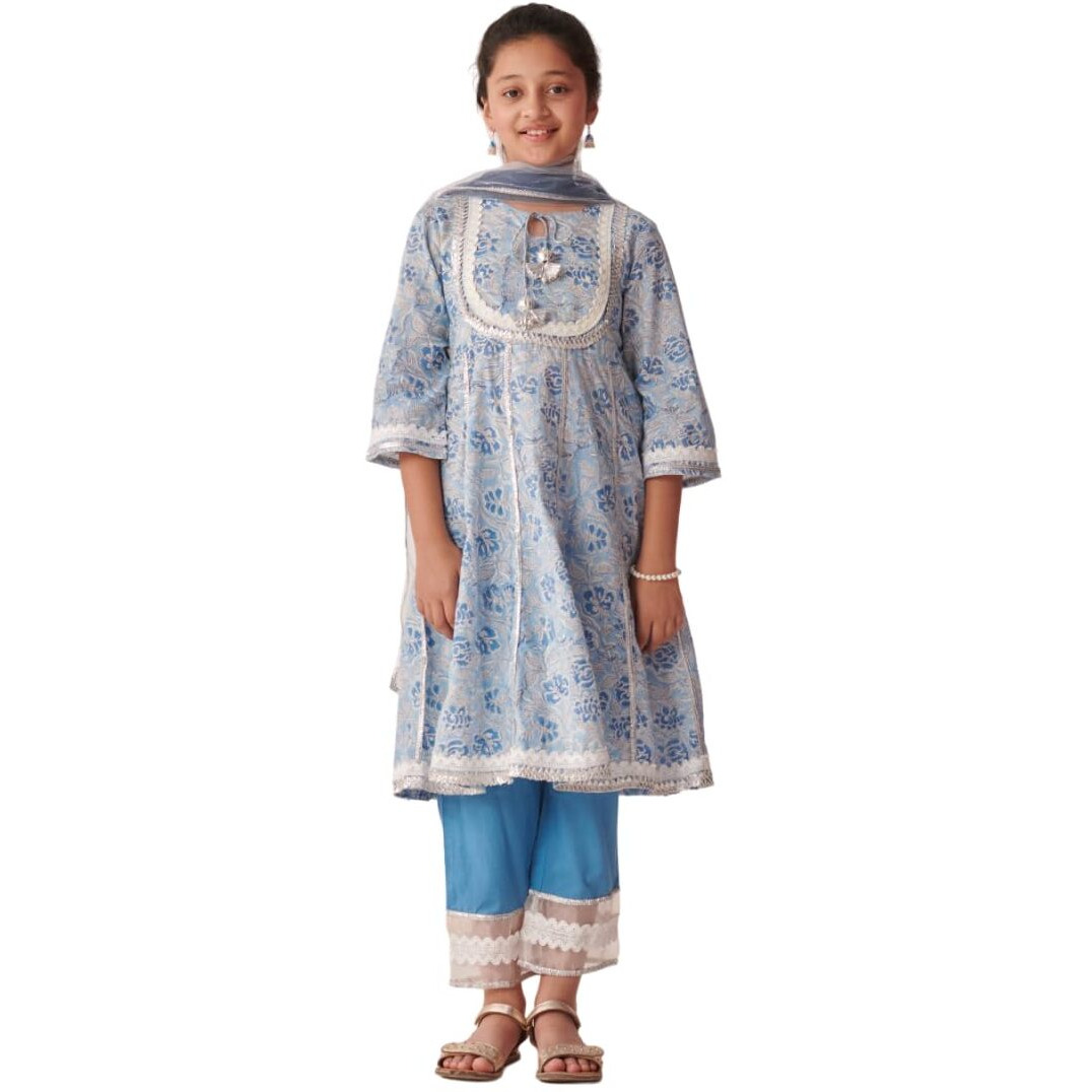 Pspeaches Girl's Cotton Regular Kurta Set (Ks-Firozijaal-12-13Y_Firozi
