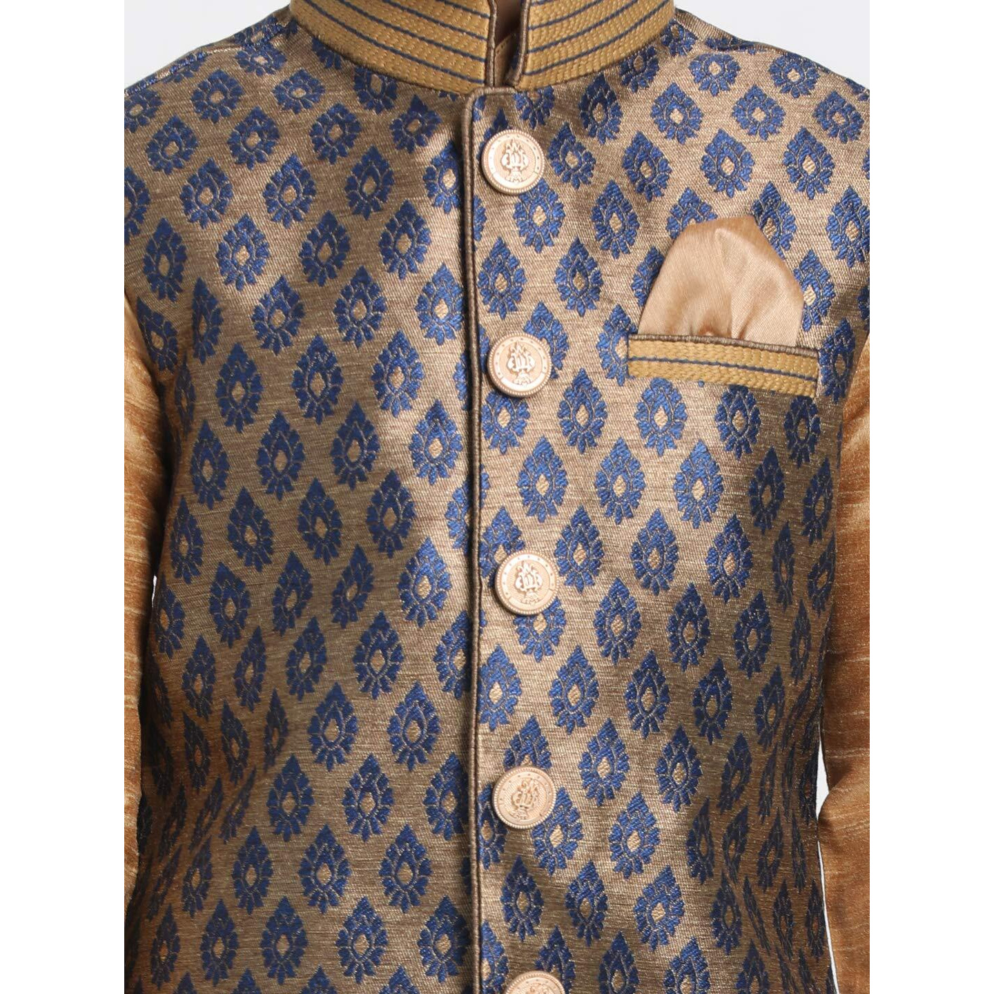 Jbn Creation Boys' Navy Blue And Rose Gold Silk Blend Kurta, Ethnic Jacket And Pyjama Set_Vasbj025Nbnbkrg001Nprg_30