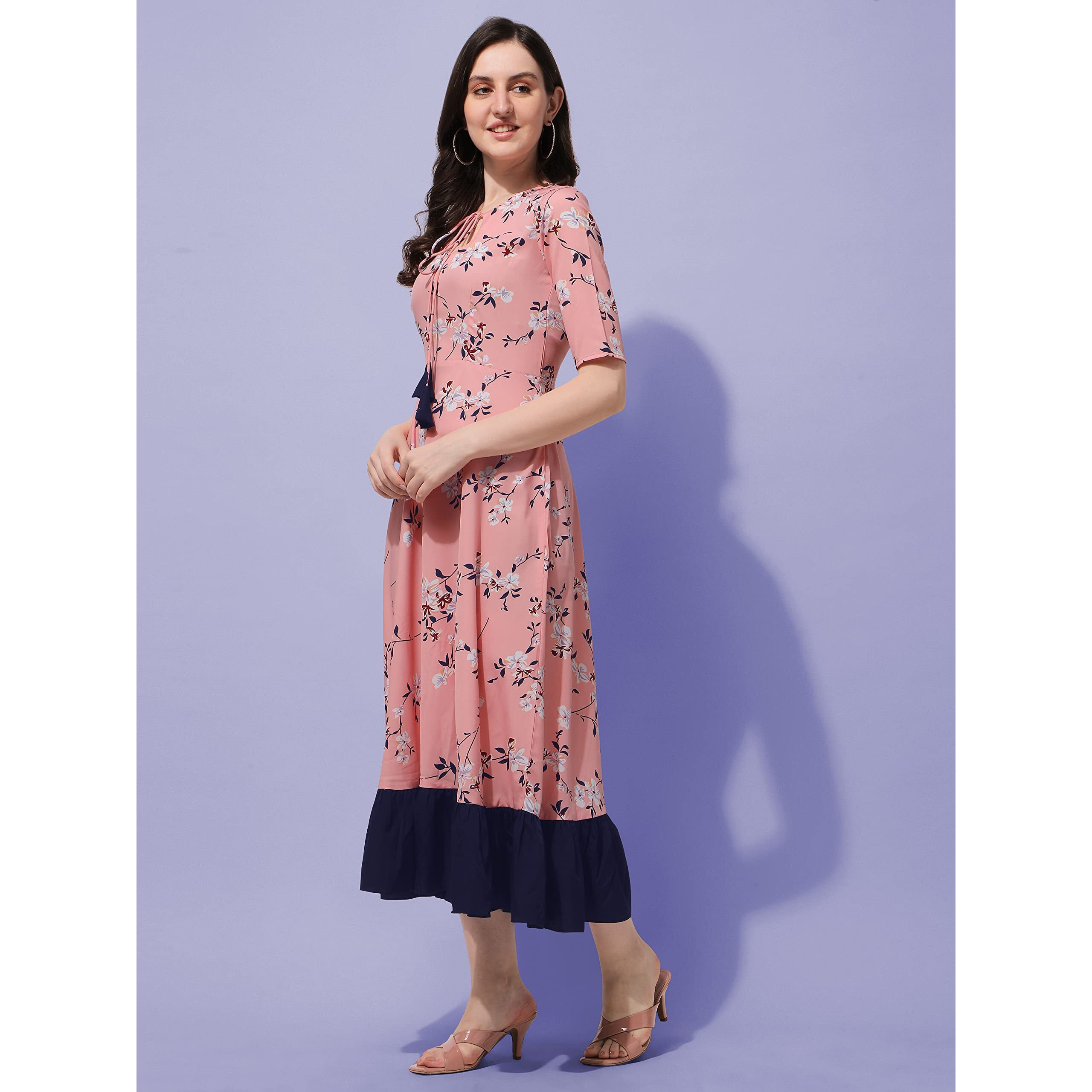 Oomph Women's Western & Fusion Wear Crepe A-Line Maxi Dress - Pink