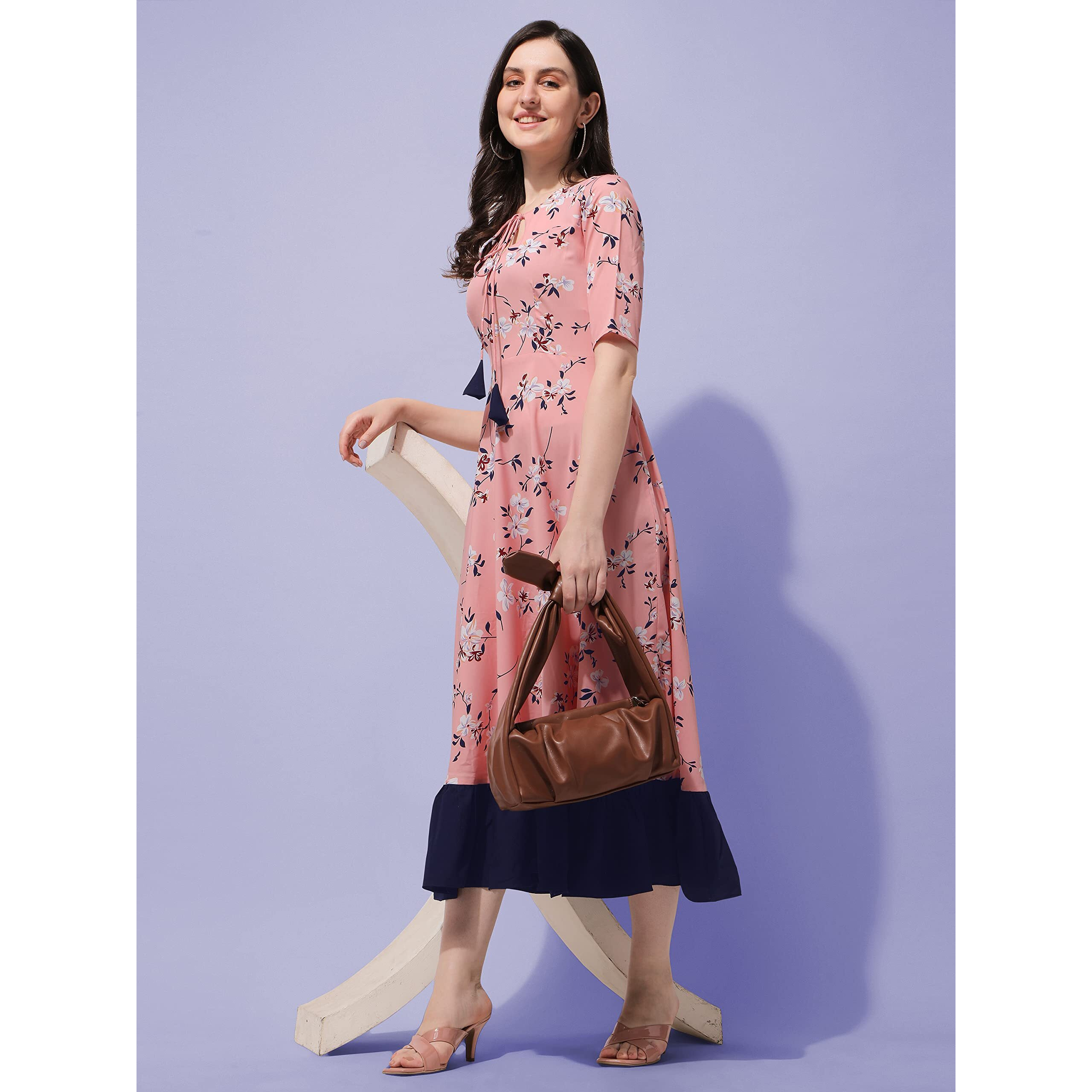 Oomph Women's Western & Fusion Wear Crepe A-Line Maxi Dress - Pink
