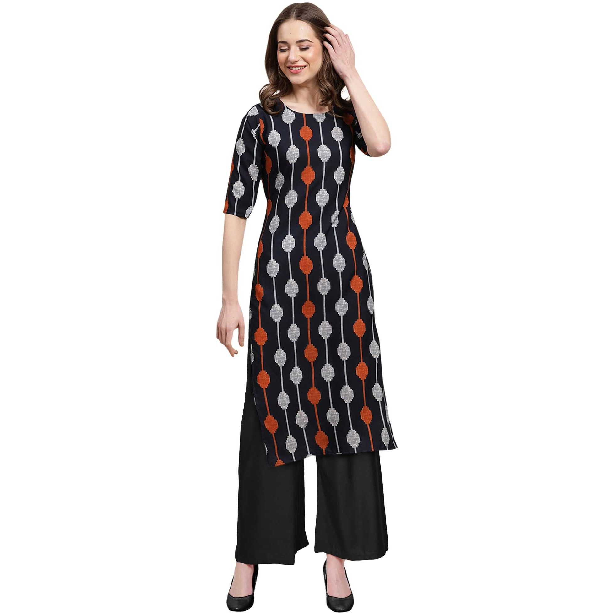 Pinkmint Women's Black Color Kurta And Black Palazzo Set (530330-Black Palazzo_M)