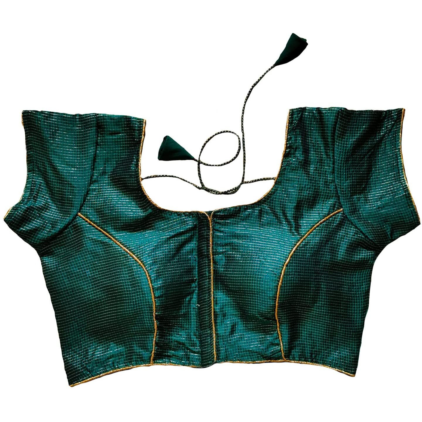 Pujia Mills Banarasi Regular Short Sleeve Simple Blouse (Chanderi Green 38)