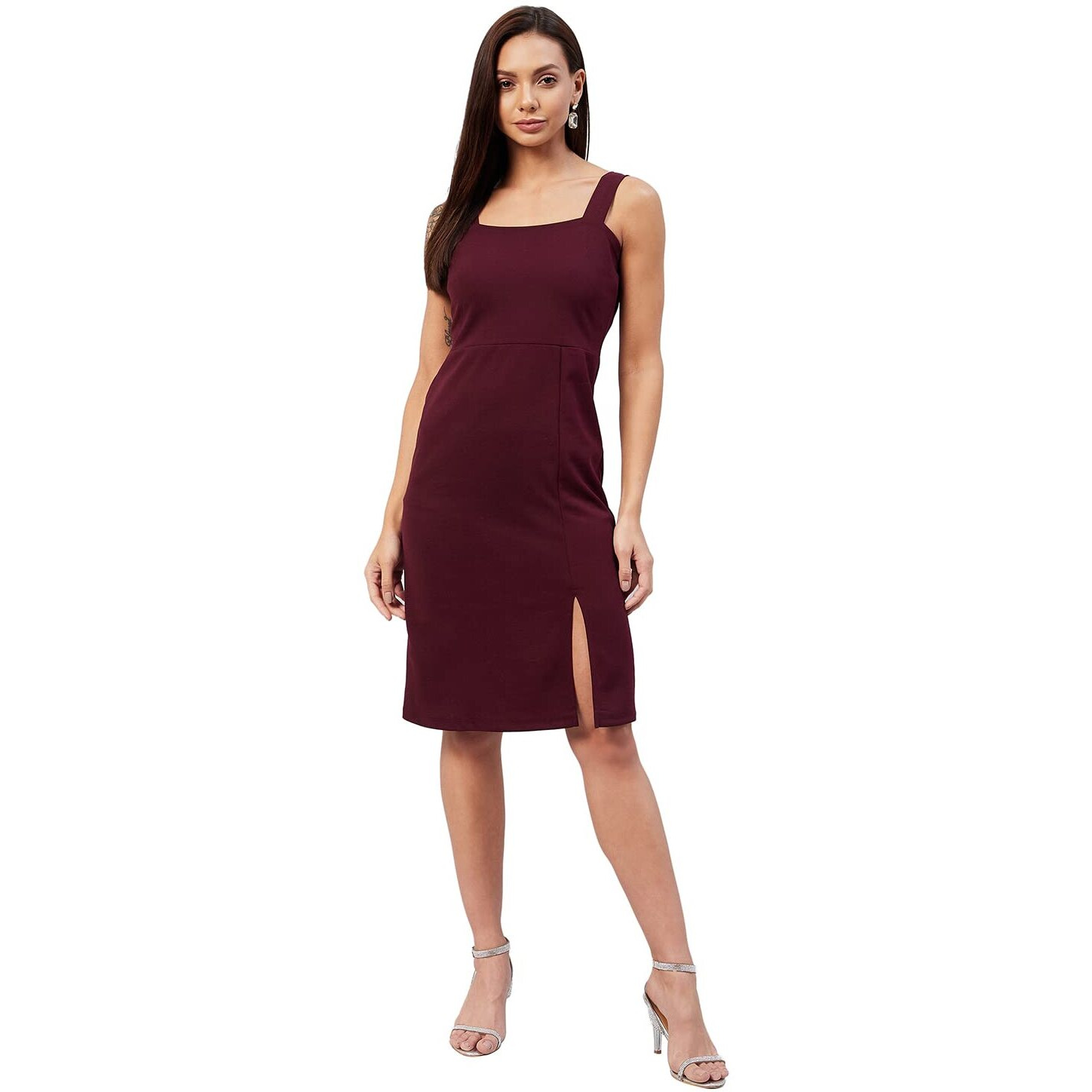 Rare Women Casual Wine Colour Knee Length Solid Dress