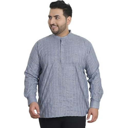 Sojanya Plus (Since 1958) Men's Cotton Woven Design Grey Short Kurta