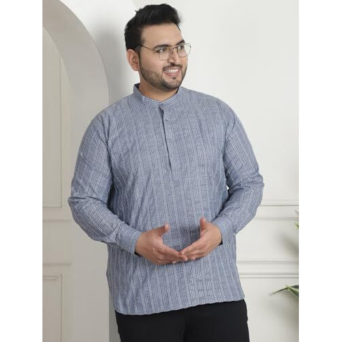 Sojanya Plus (Since 1958) Men's Cotton Woven Design Grey Short Kurta