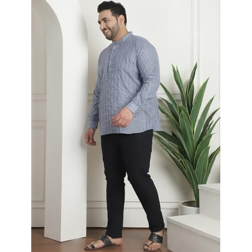 Sojanya Plus (Since 1958) Men's Cotton Woven Design Grey Short Kurta