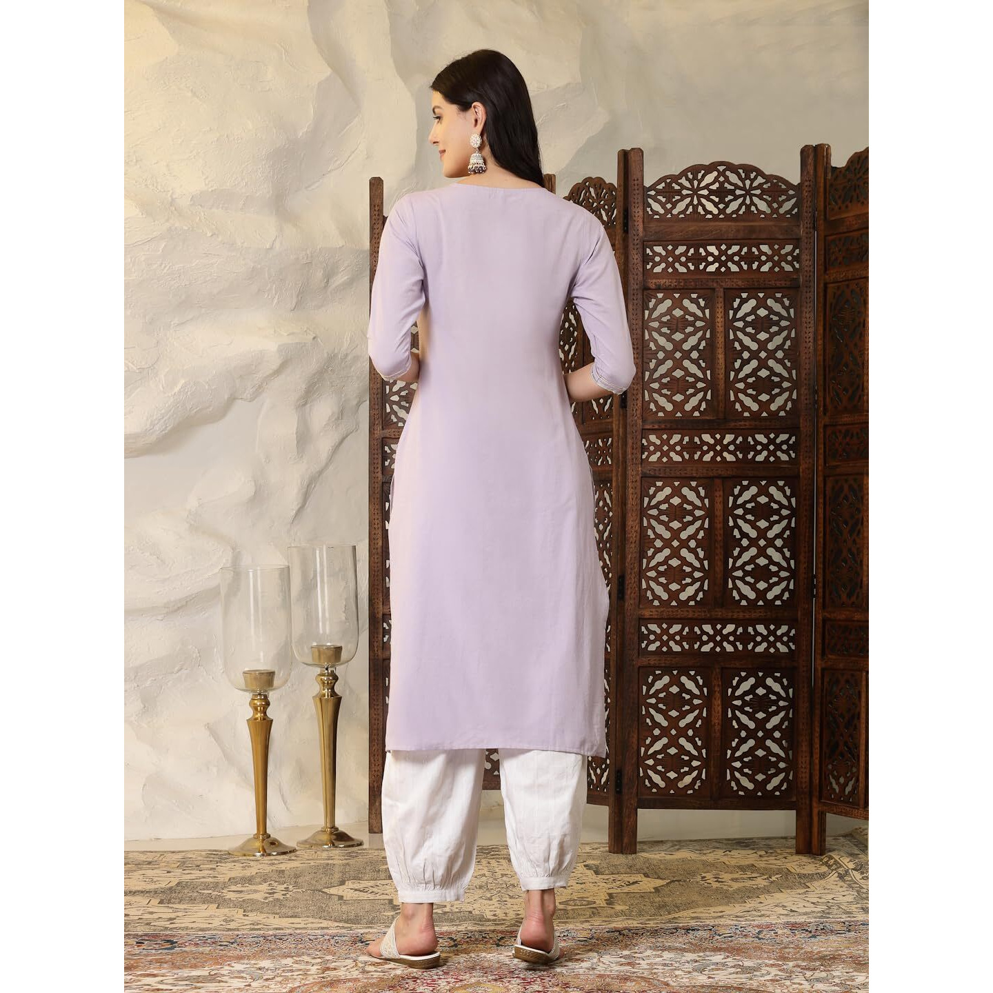 Stylum Women's Solid Cotton Blend Straight Kurta (Ashley44_Lavender, Xxl)