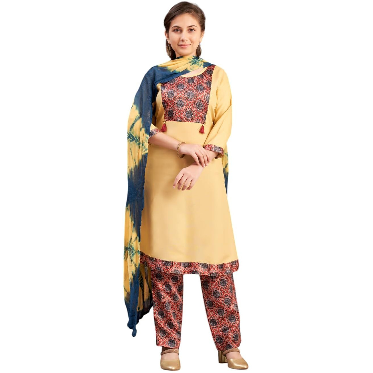 Aarika Girls Ethnic Wear Fawn Colour Damask Print Rayon Kurti-(8-15 Years)-(Kurti-Tr-K-865)