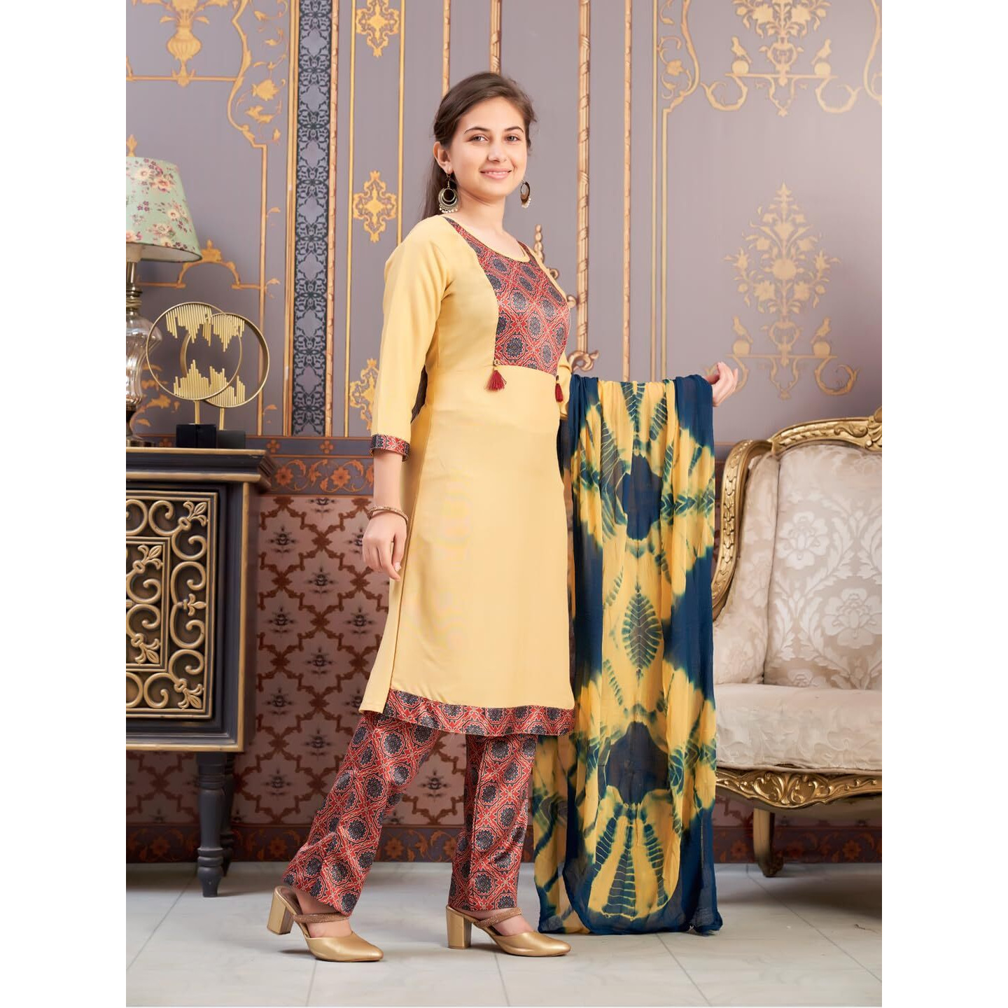 Aarika Girls Ethnic Wear Fawn Colour Damask Print Rayon Kurti-(8-15 Years)-(Kurti-Tr-K-865)