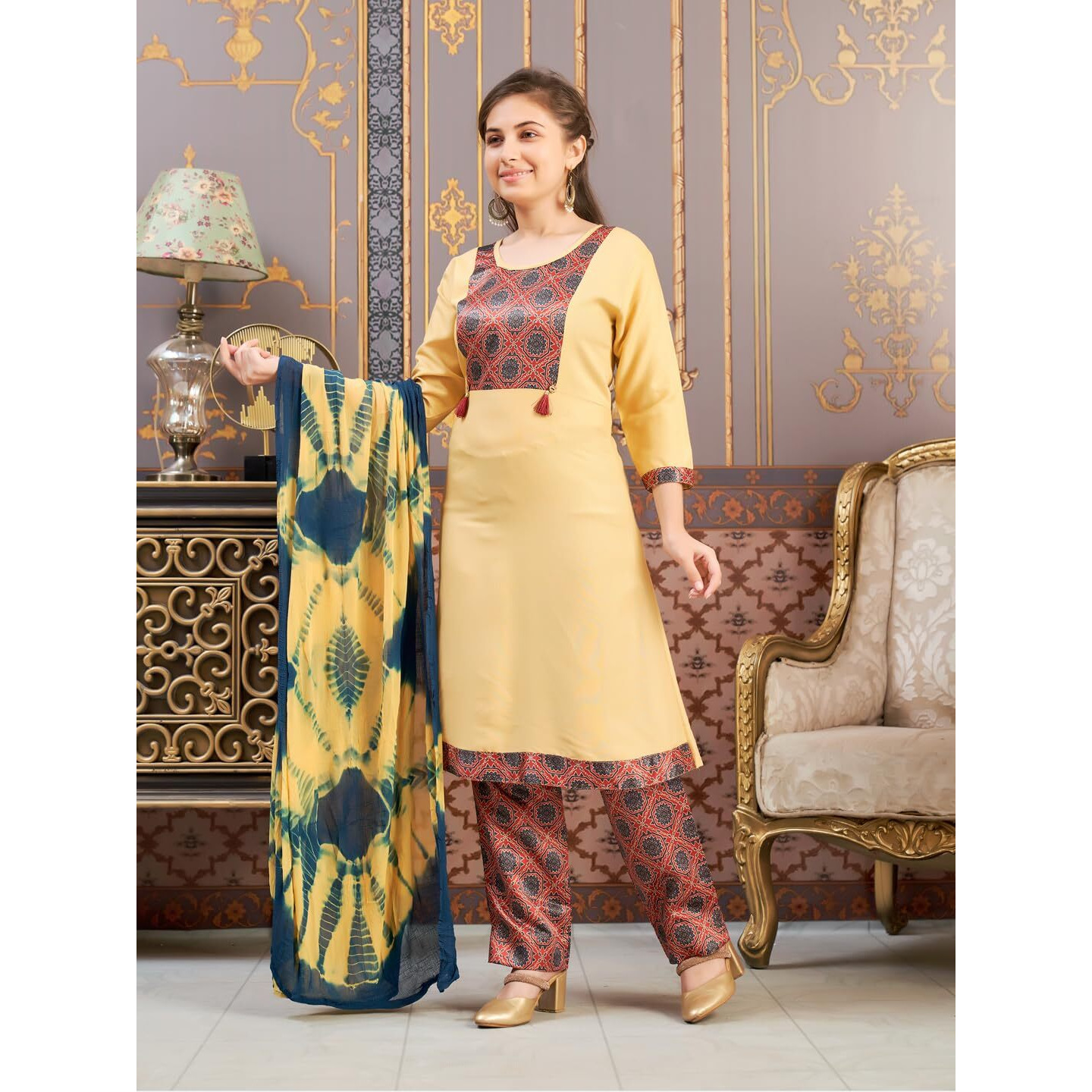 Aarika Girls Ethnic Wear Fawn Colour Damask Print Rayon Kurti-(8-15 Years)-(Kurti-Tr-K-865)