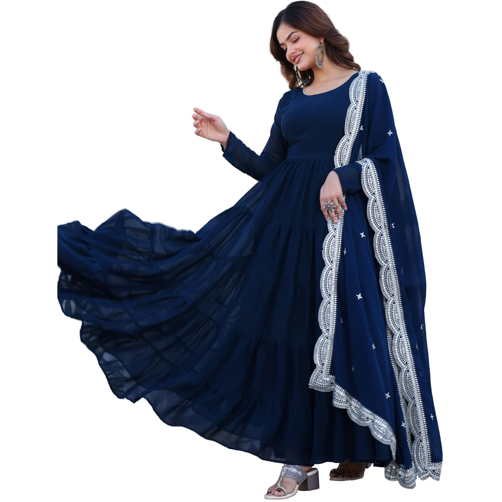 Fashion Basket Georgette Anarkali Kurta Set For Women Turquoise