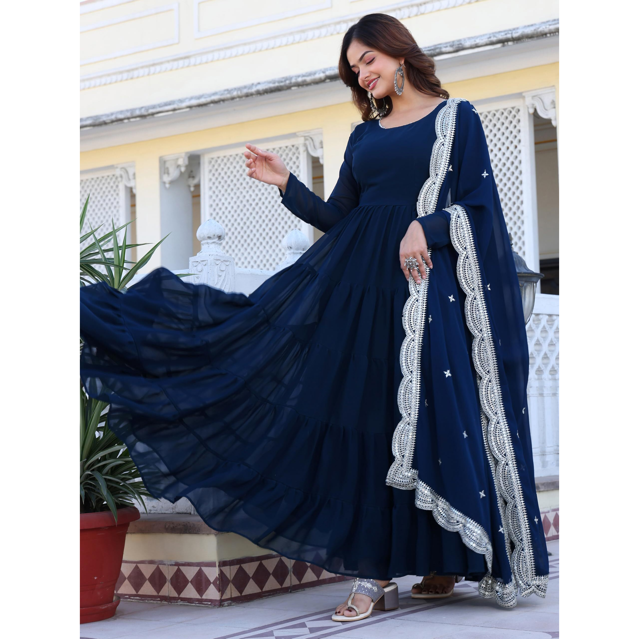 Fashion Basket Georgette Anarkali Kurta Set For Women Turquoise