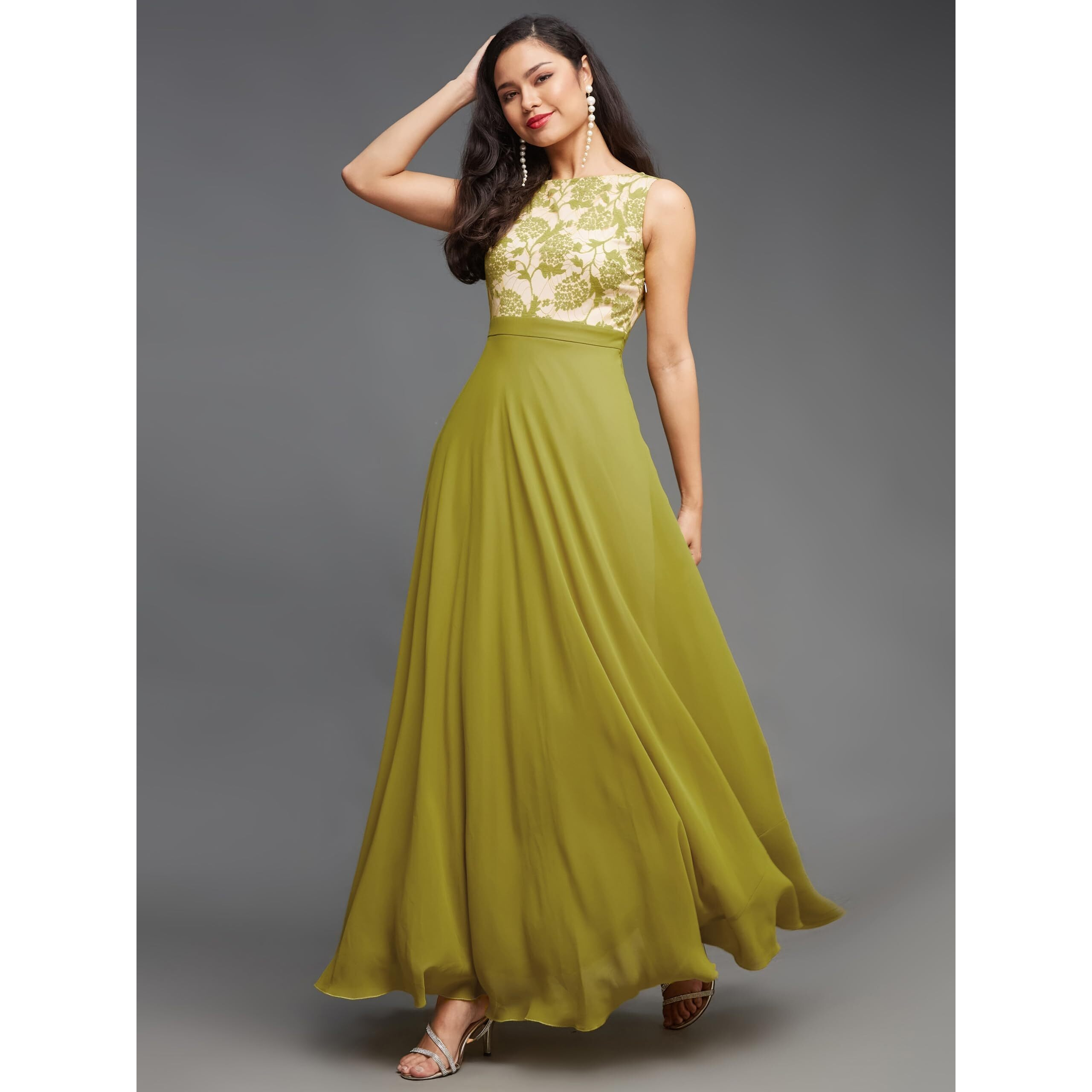 Miss Chase Women's Round Neck Sleeveless Maxi Dress (Mcaw19D08-57-311-07, Lemon Green, 2Xl)