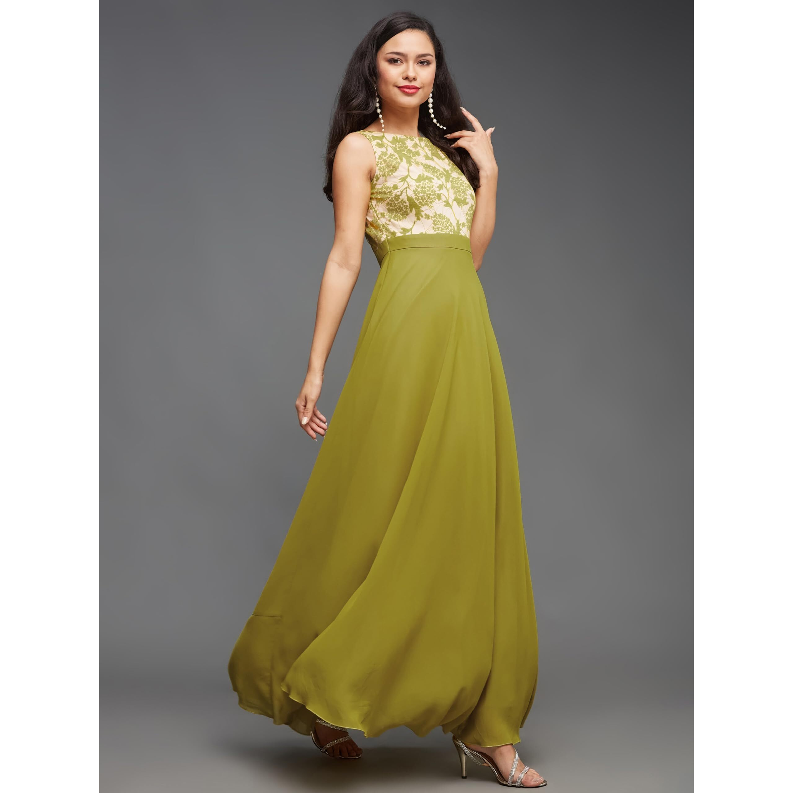 Miss Chase Women's Round Neck Sleeveless Maxi Dress (Mcaw19D08-57-311-07, Lemon Green, 2Xl)